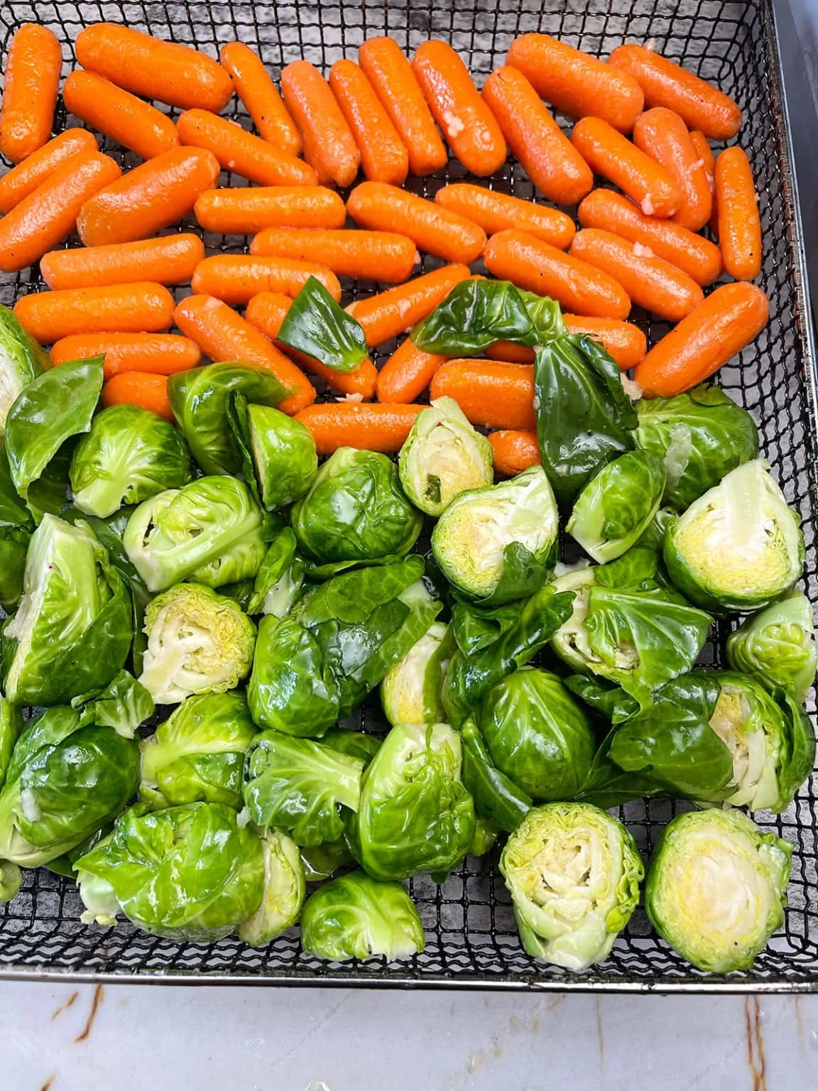 Air Fryer Roasted Brussels Sprouts and Carrots
