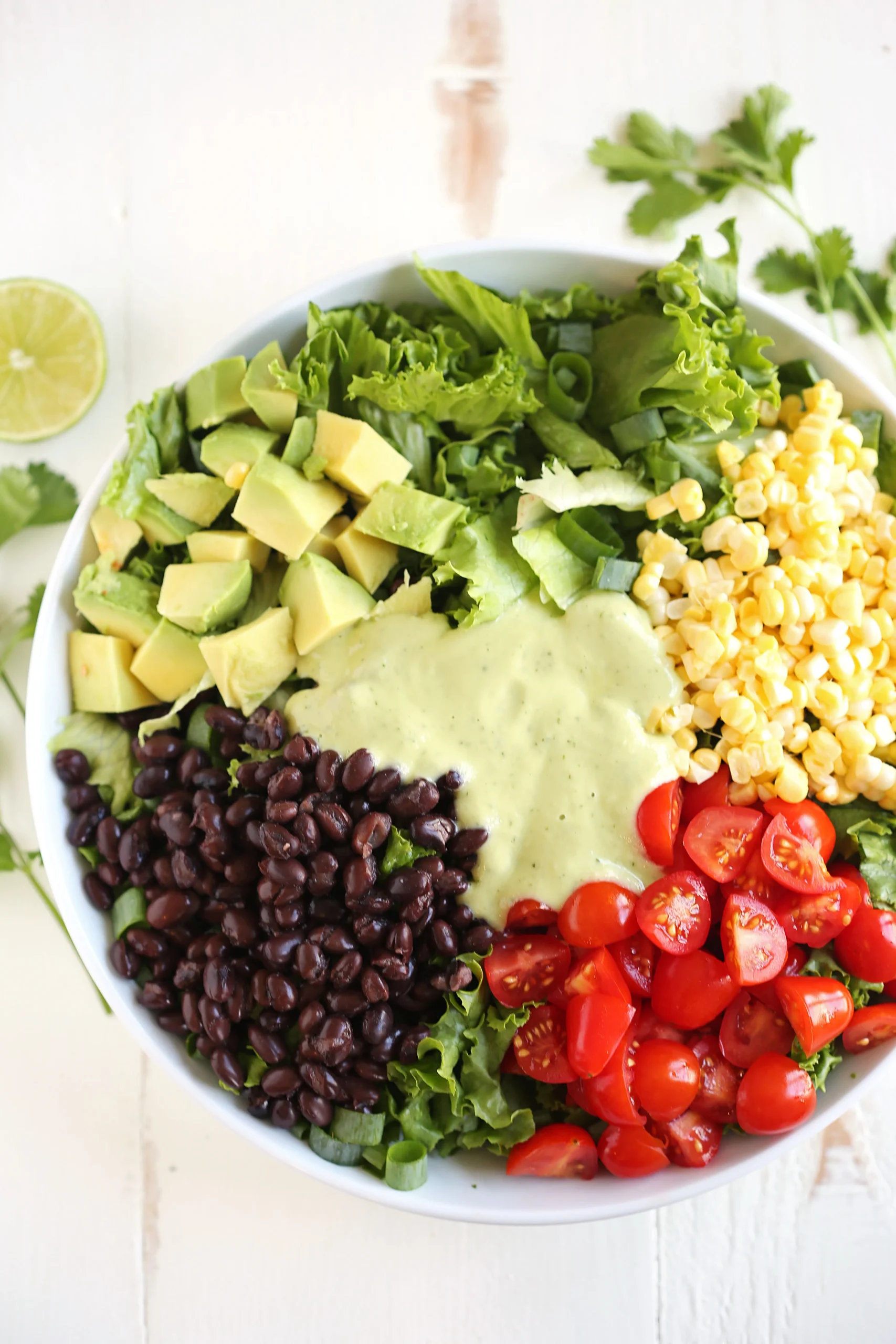 All Green Salad with a Creamy Avocado Vinaigrette