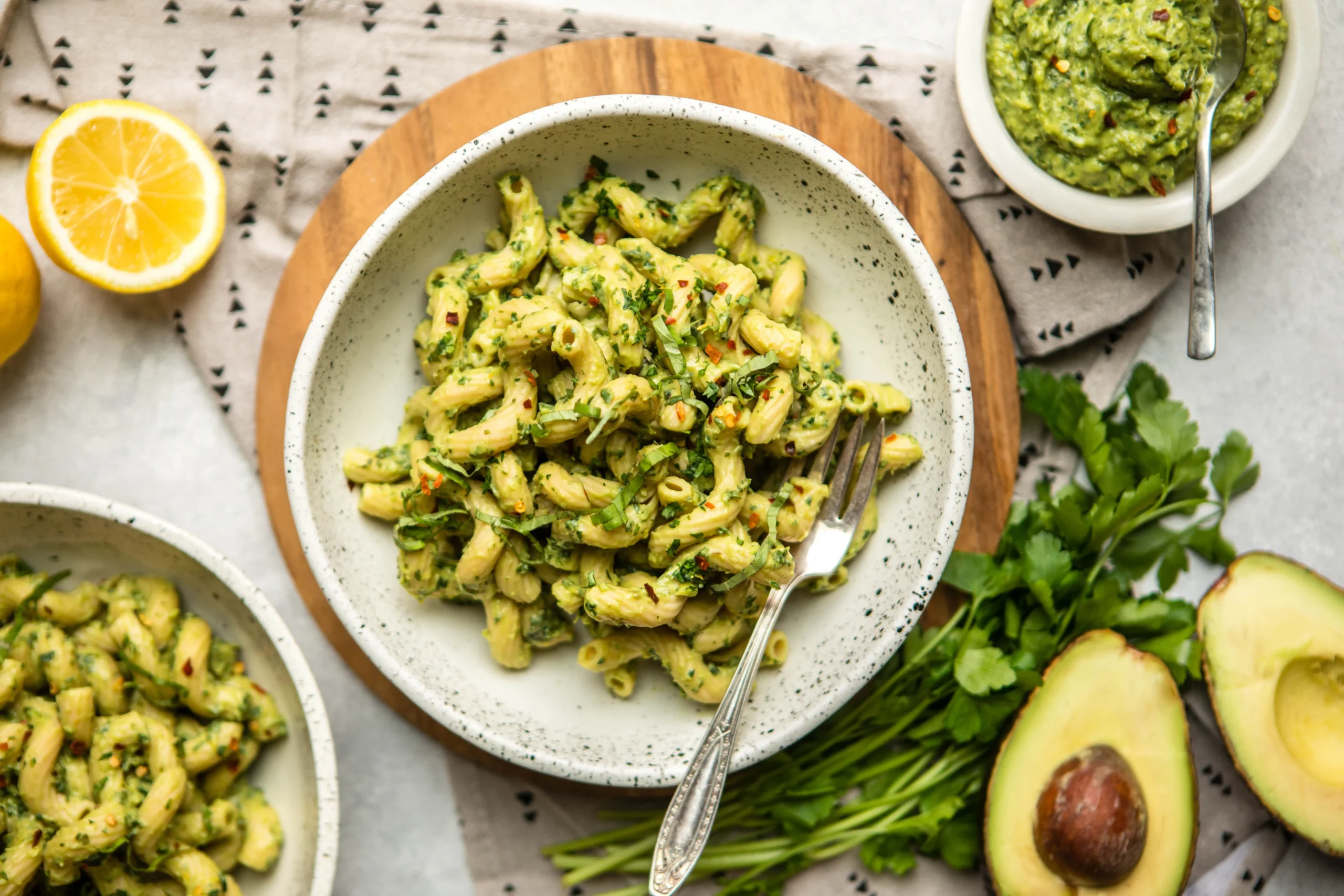 Almost Vegan Creamy Avocado Pesto Pasta