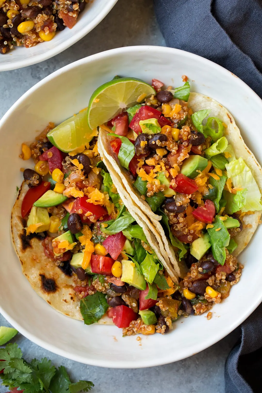 BBQ Black Bean Quinoa Tacos with Cilantro Slaw