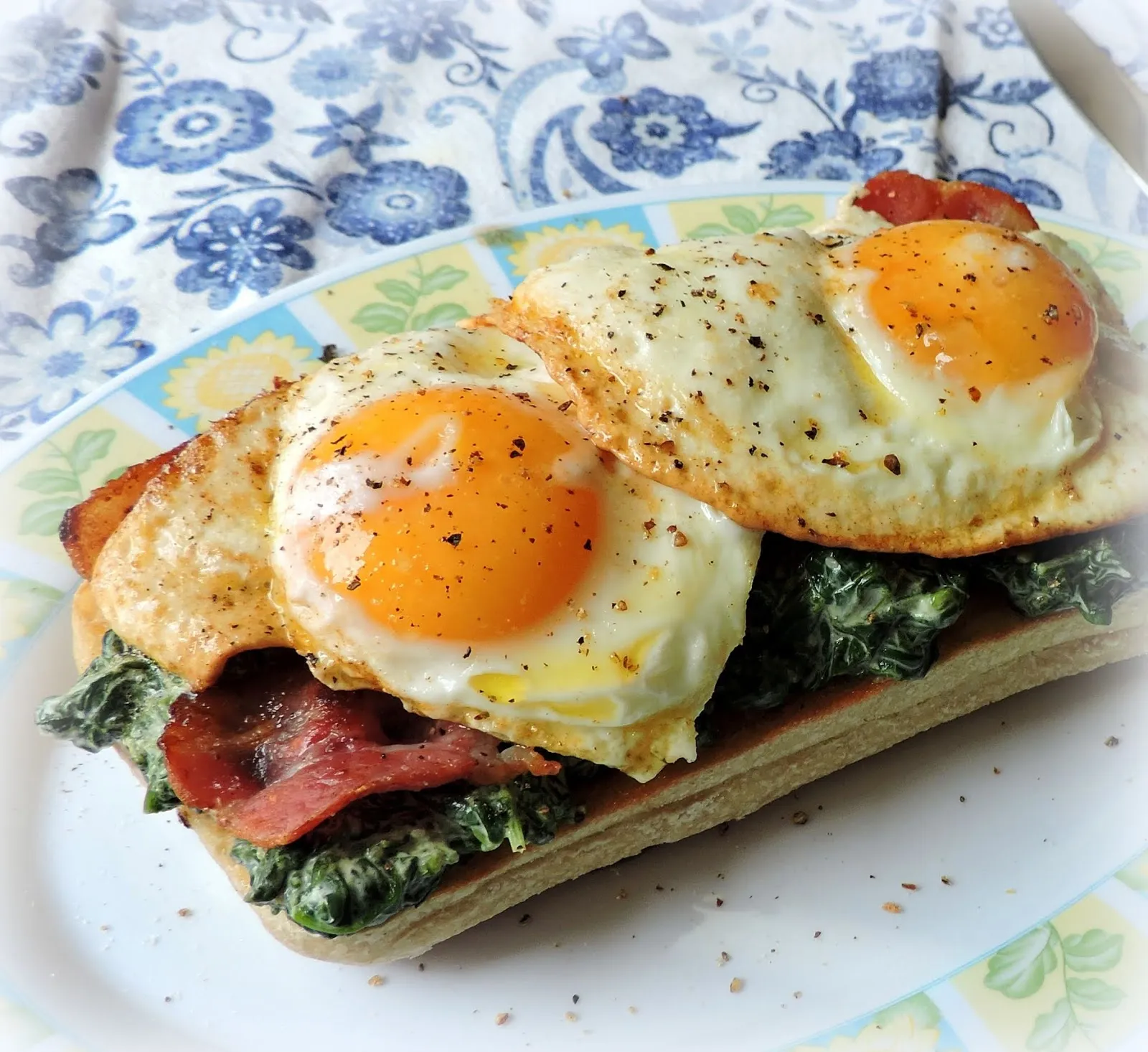 Bacon Egg Creamed Spinach Breakfast Toast