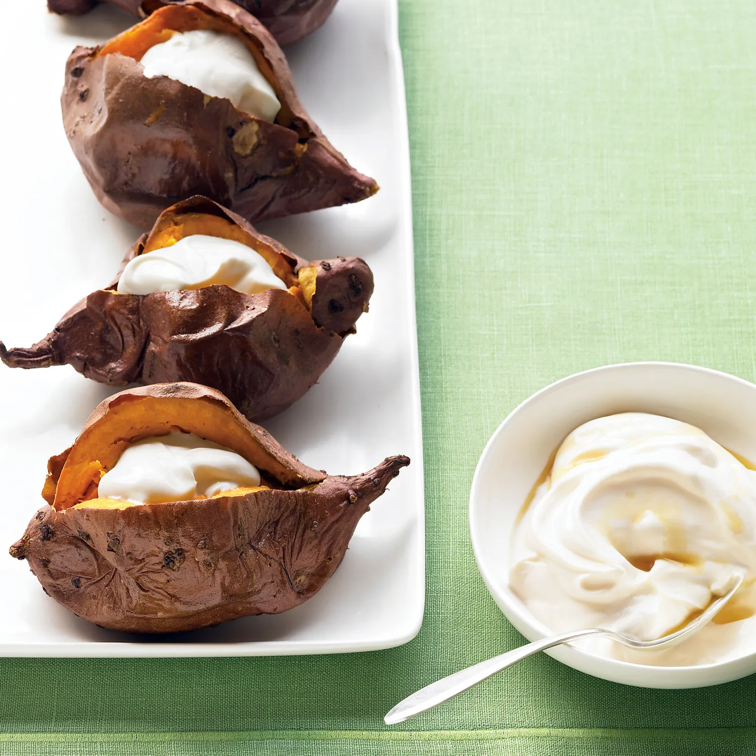 Baked Sweet Potato with Maple Jalapeno Sour Cream