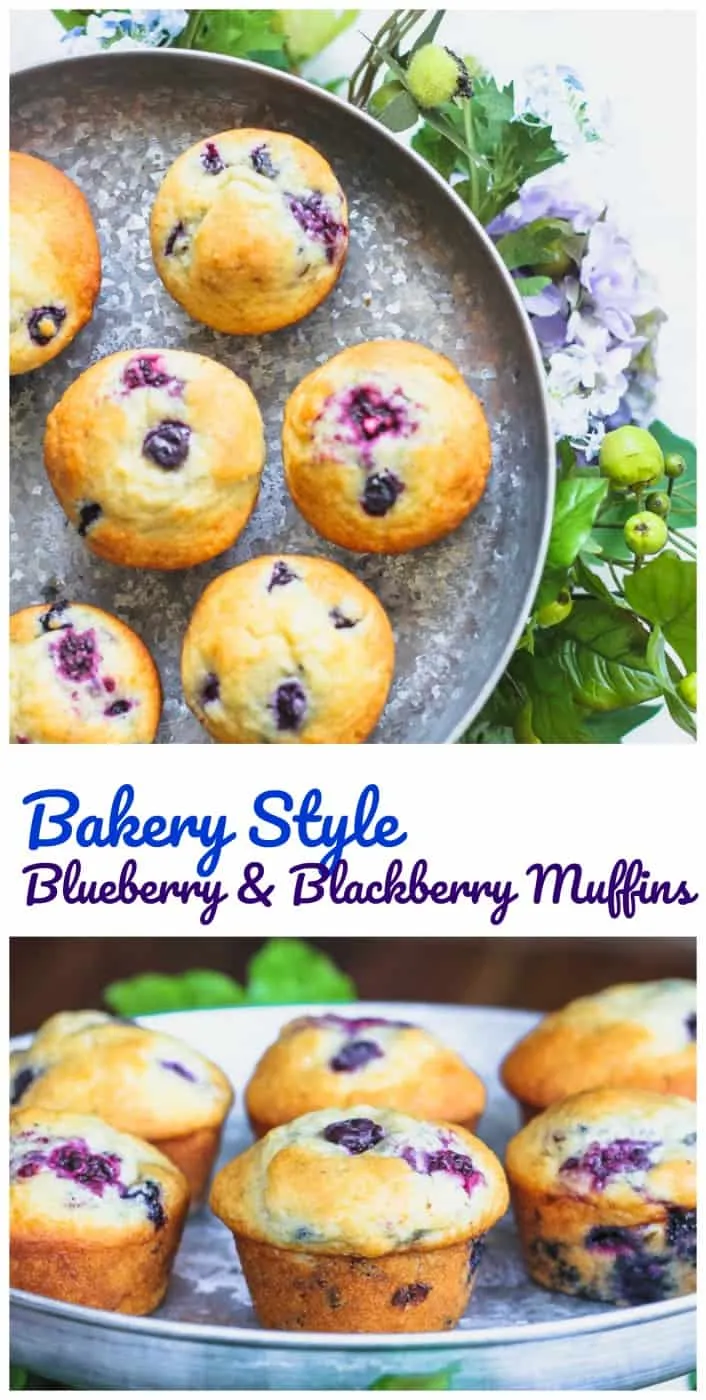 Bakery Style Blueberry Blackberry Muffins