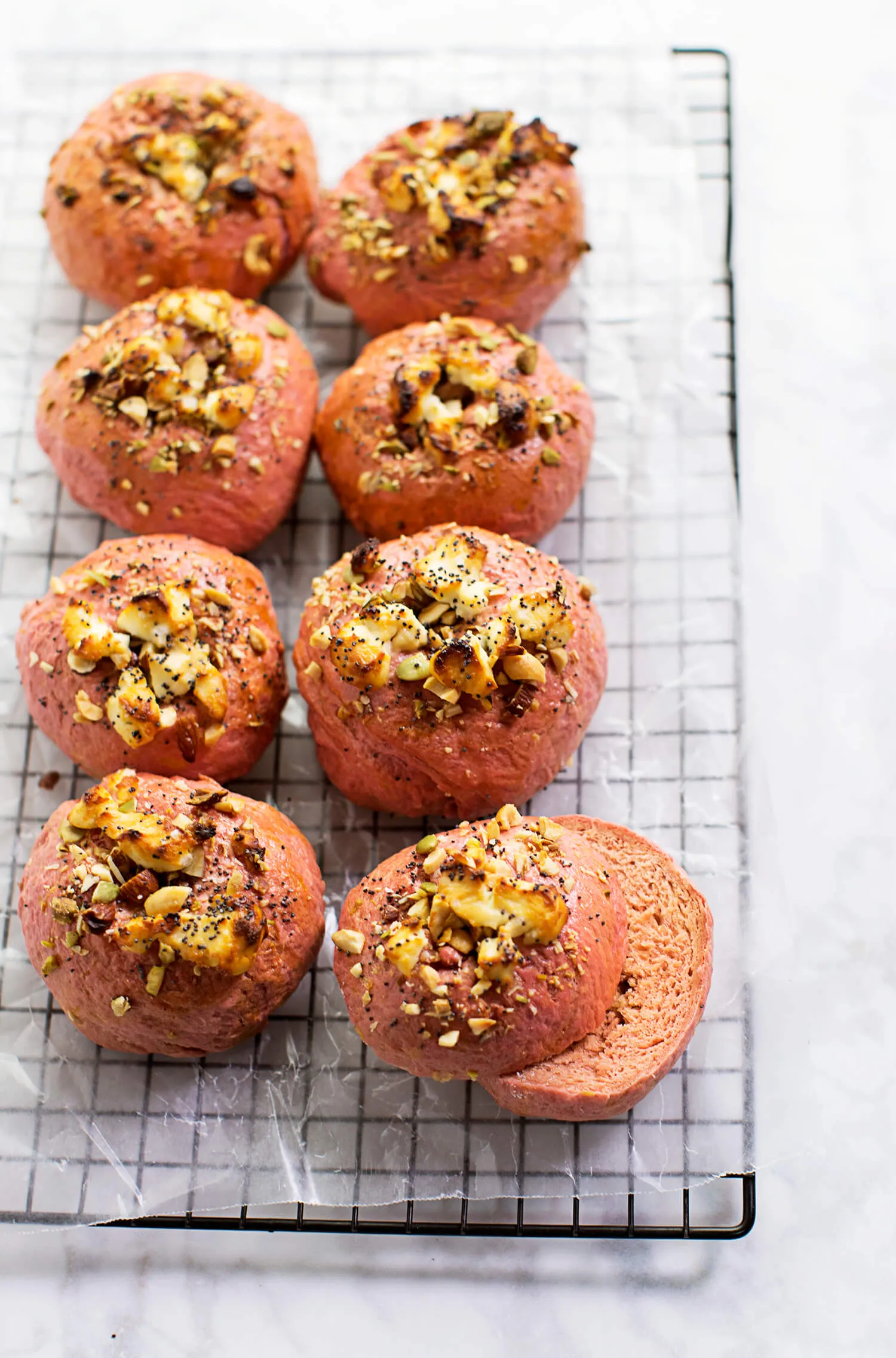 Beet Goat Cheese and Honey Bagels