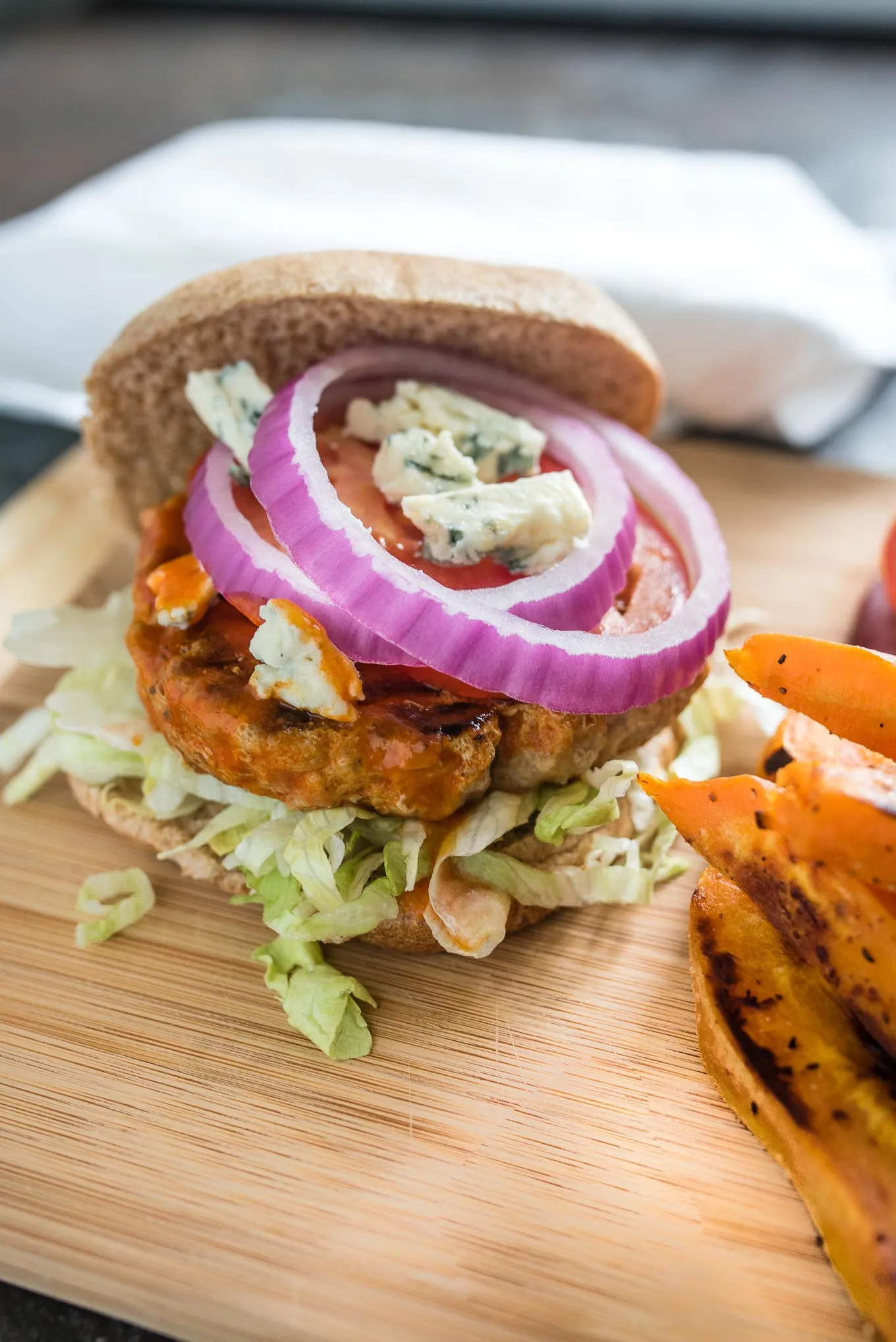 Bluesday Tuesday Buffalo Blue Cheese Turkey Burgers with Pineapple