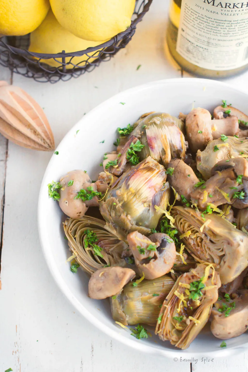 Braised Baby Artichokes and Mushrooms