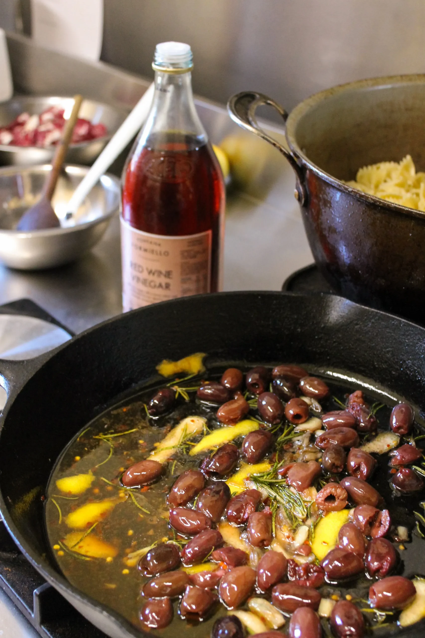 Braised Olive Puy Lentil Casarecce with Garlic Lemon and Radicchio