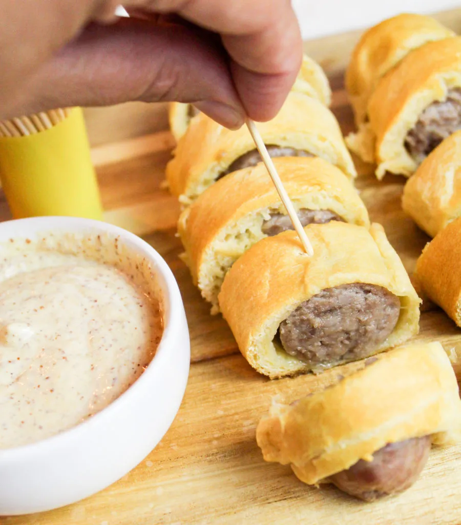 Brat Bites with Spicy Mustard Dipping