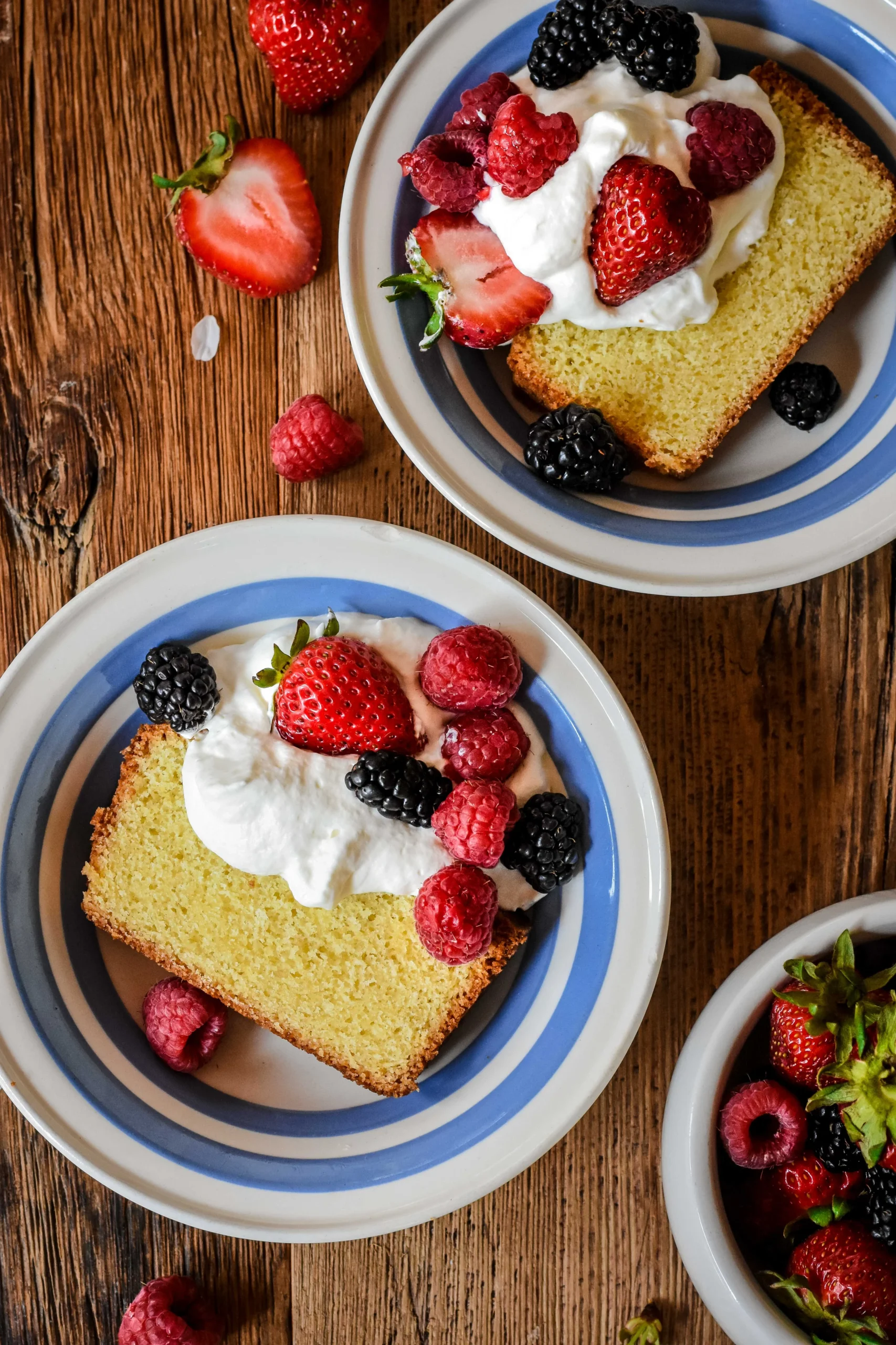 Breton Pound Cake Quatre Quarts with Berries and Whipped Cream