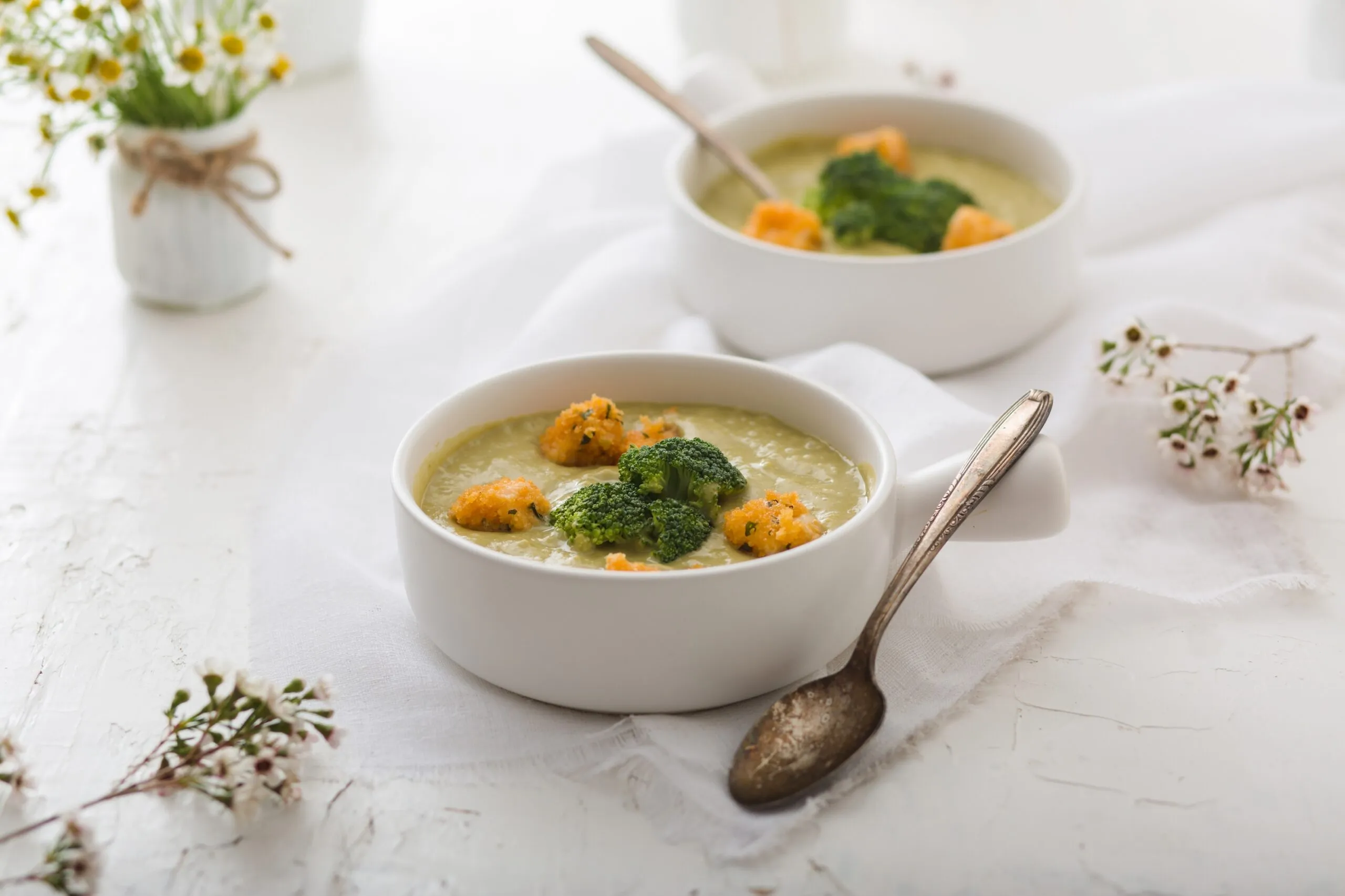 Broccoli Rabe Potato Soup with Parmesan Croutons