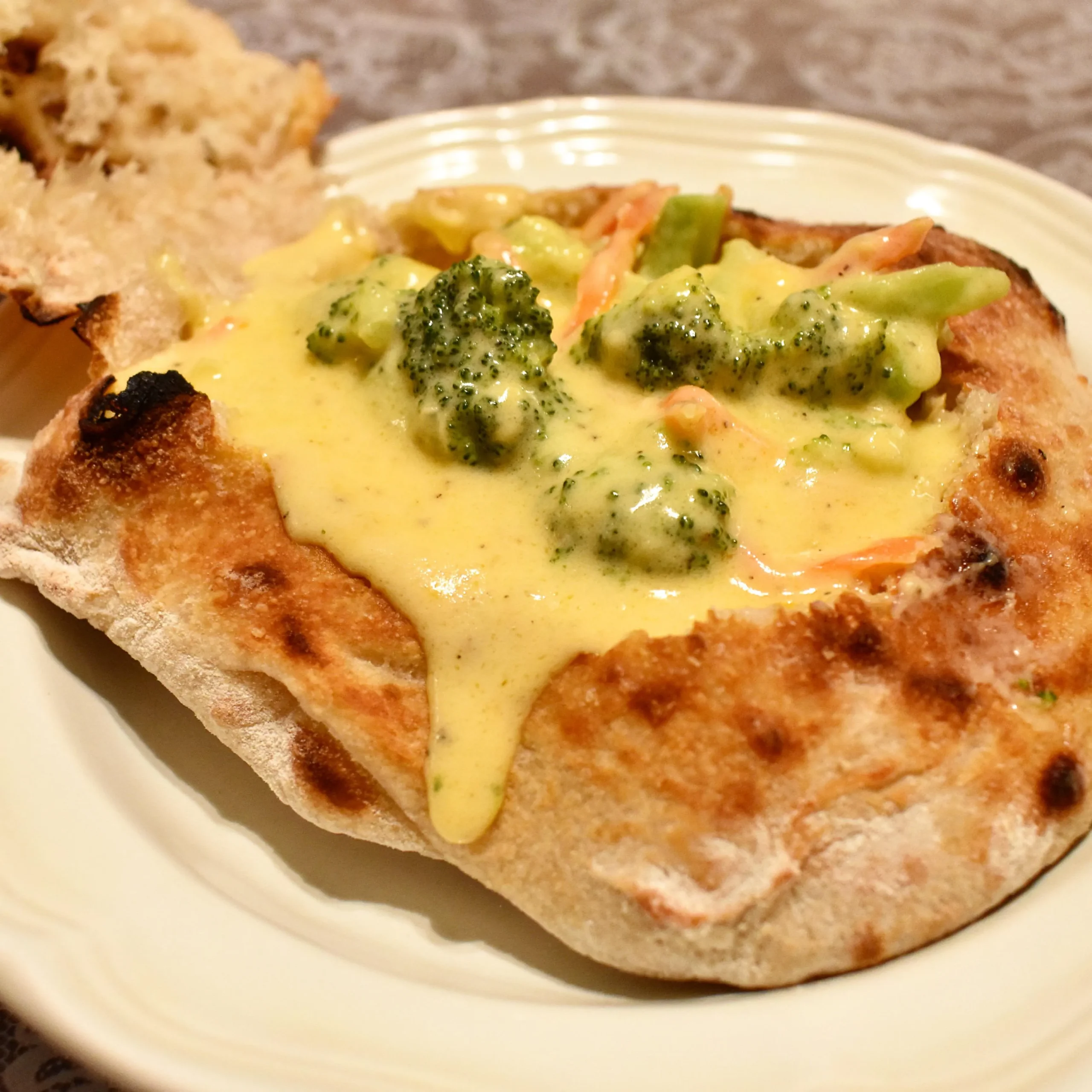 Broccoli and Cheese Soup in Homemade Bread Bowls