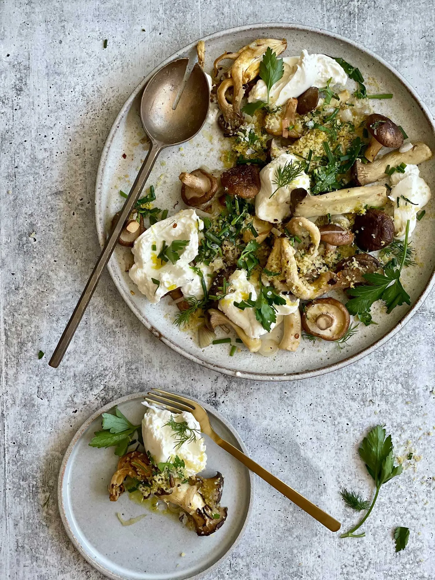 Brown Butter Farro with Mushrooms Burrata