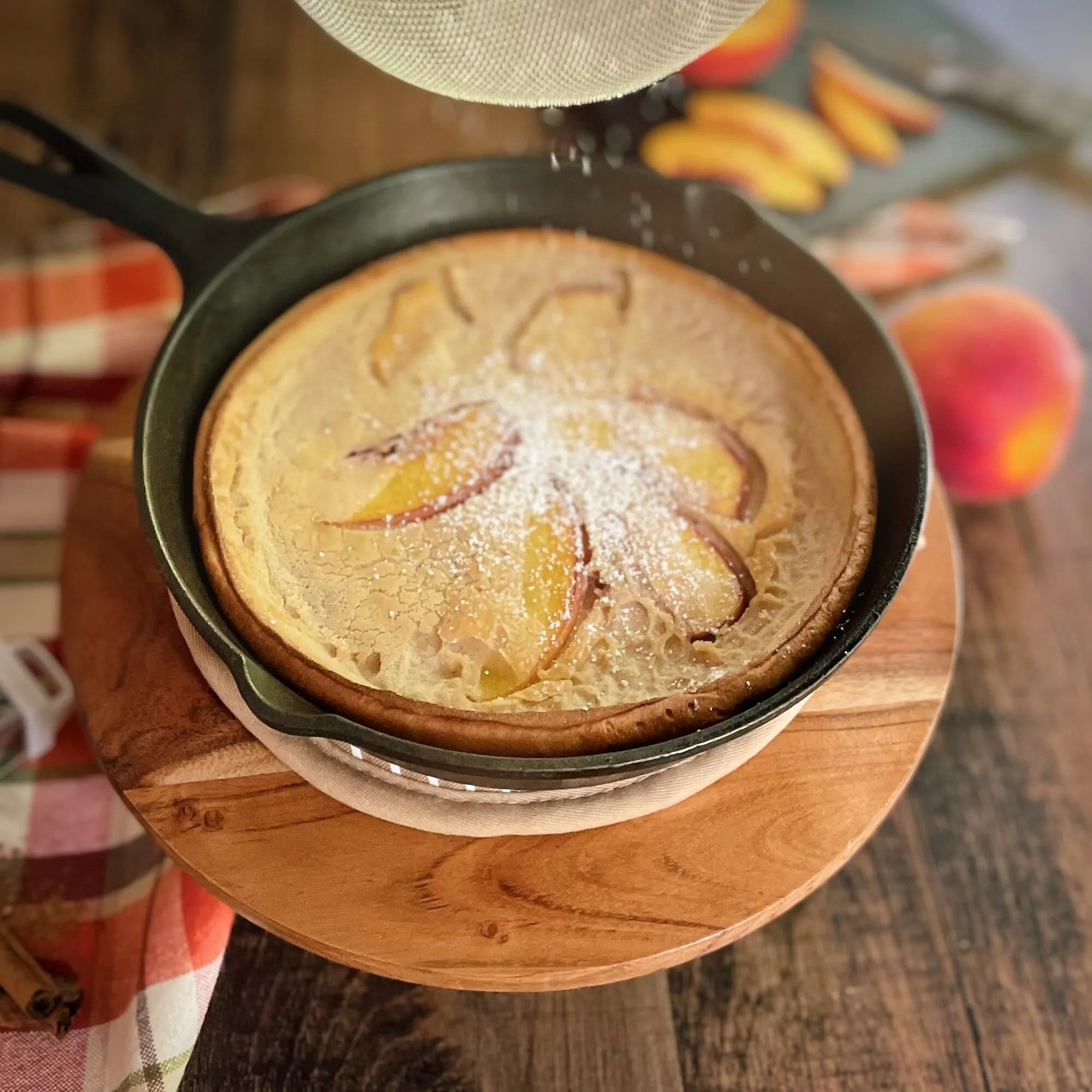 Brown Sugar Peach Dutch Baby