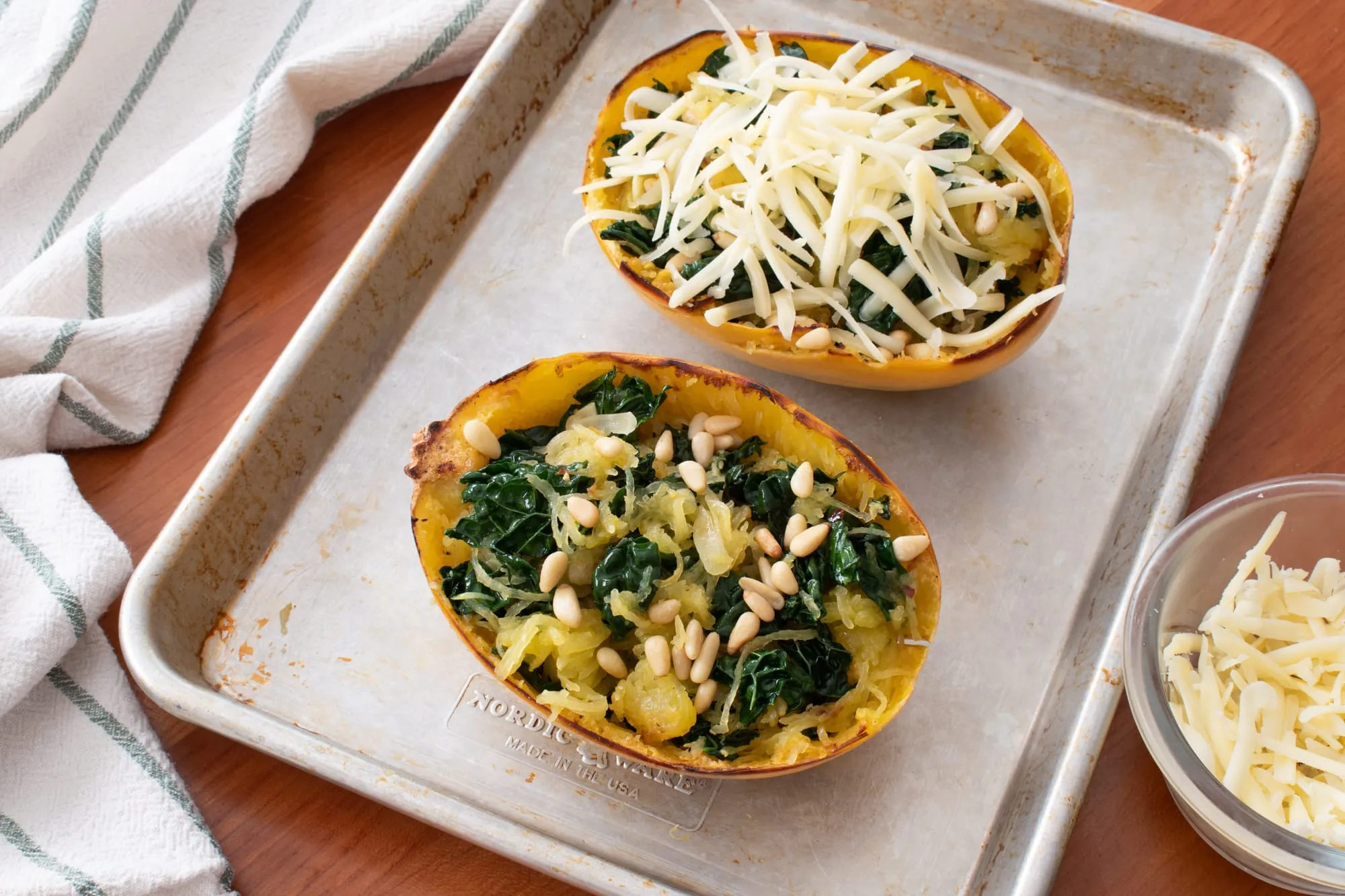 Browned Butter Kale and Fontina Spaghetti Squash