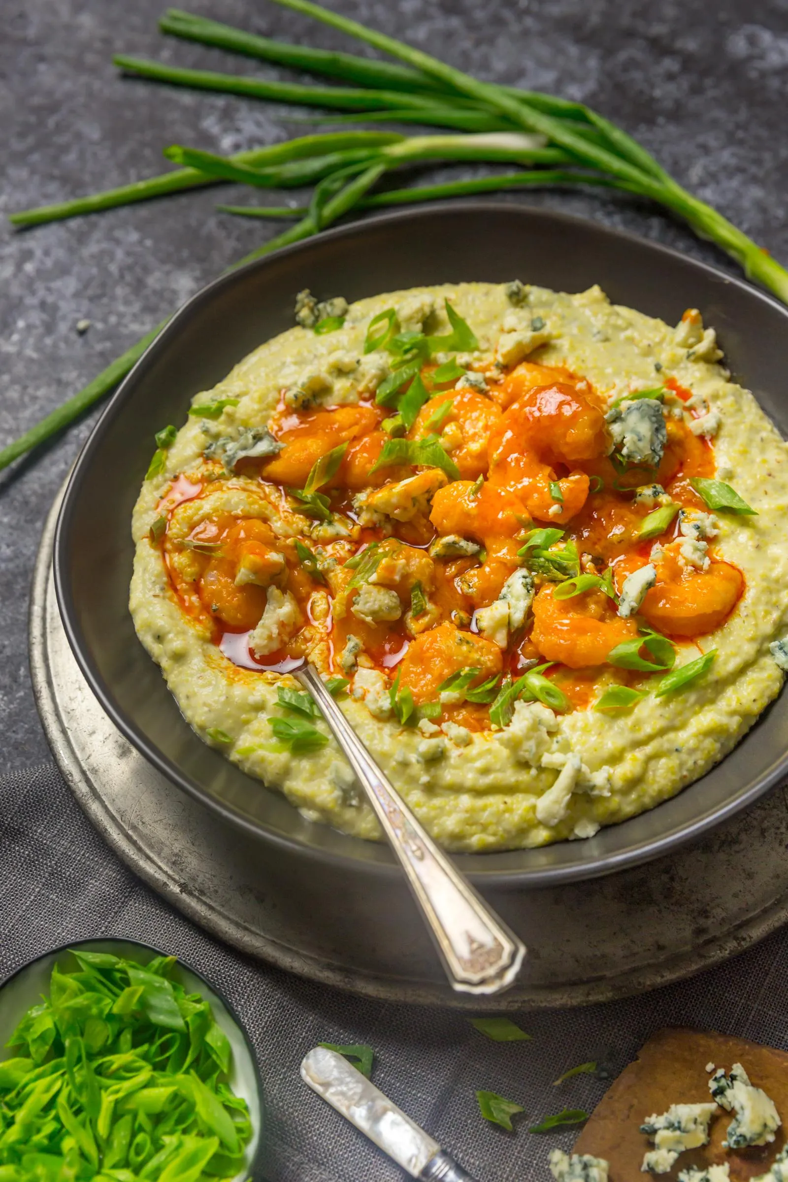 Buffalo Shrimp Blue Cheese Grits