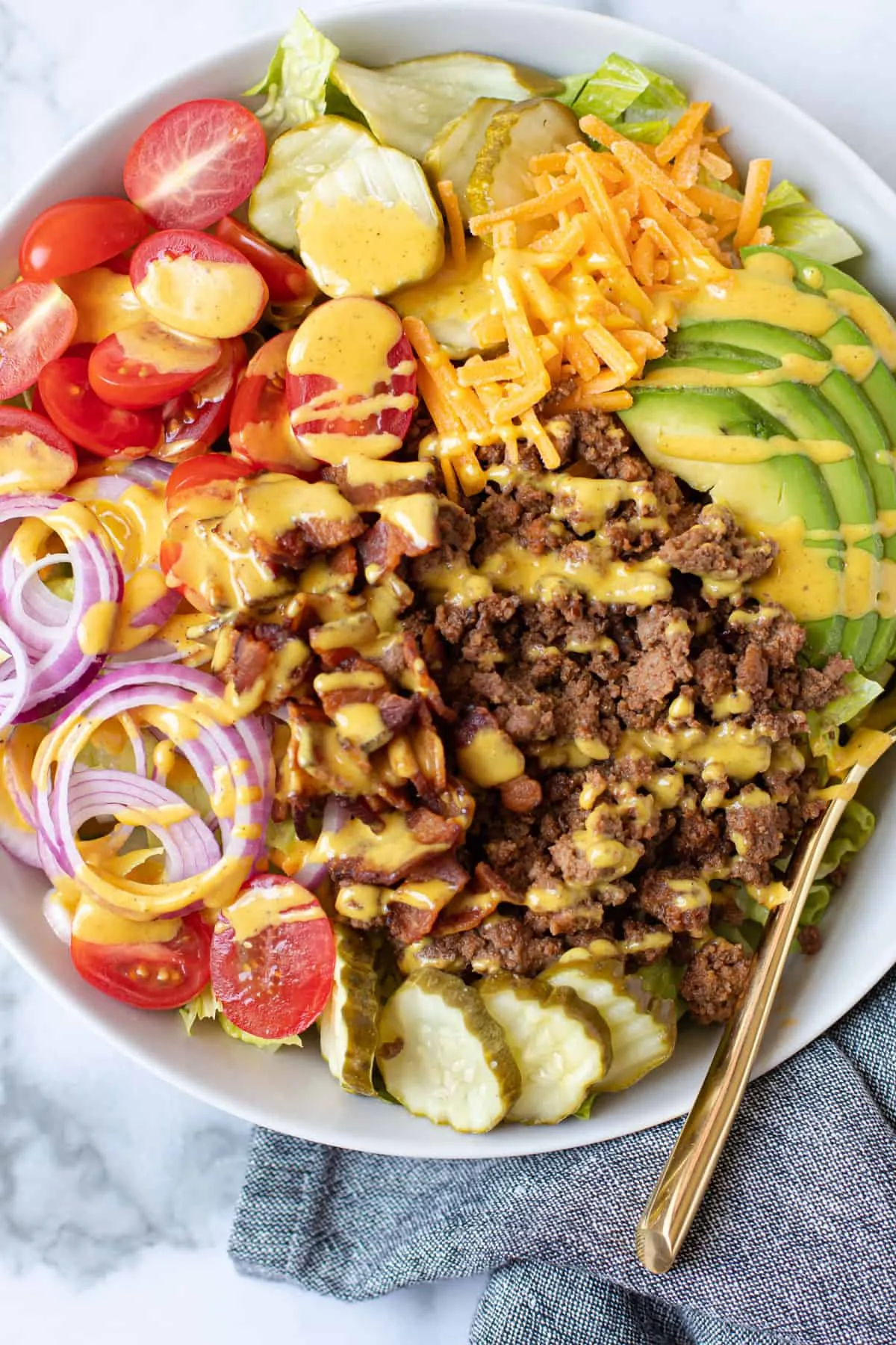 Burger Salad with Mustard Dressing