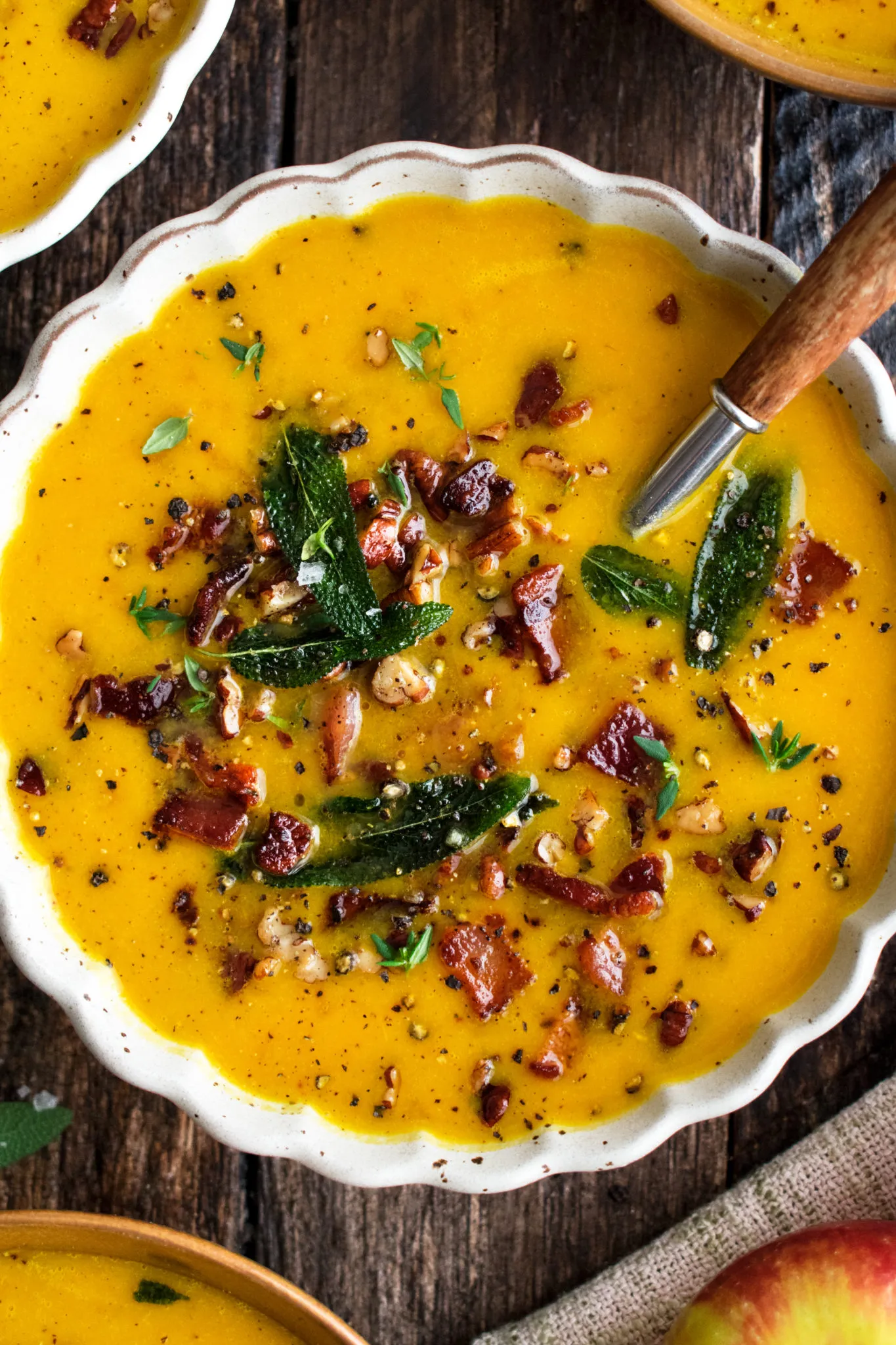 Butternut Squash Soup with Bacon and Pomegranates