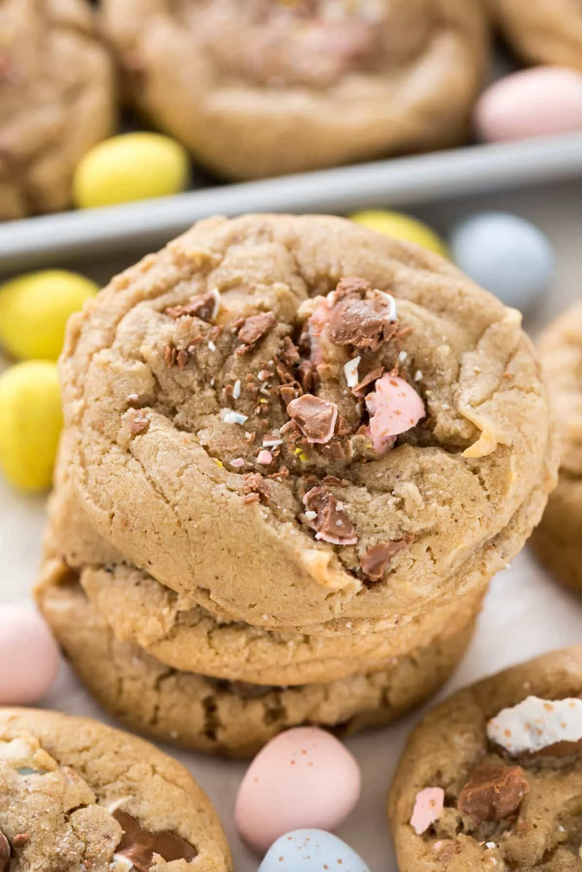 Cadbury Eggs Stuffed Chocolate Chip Cookies