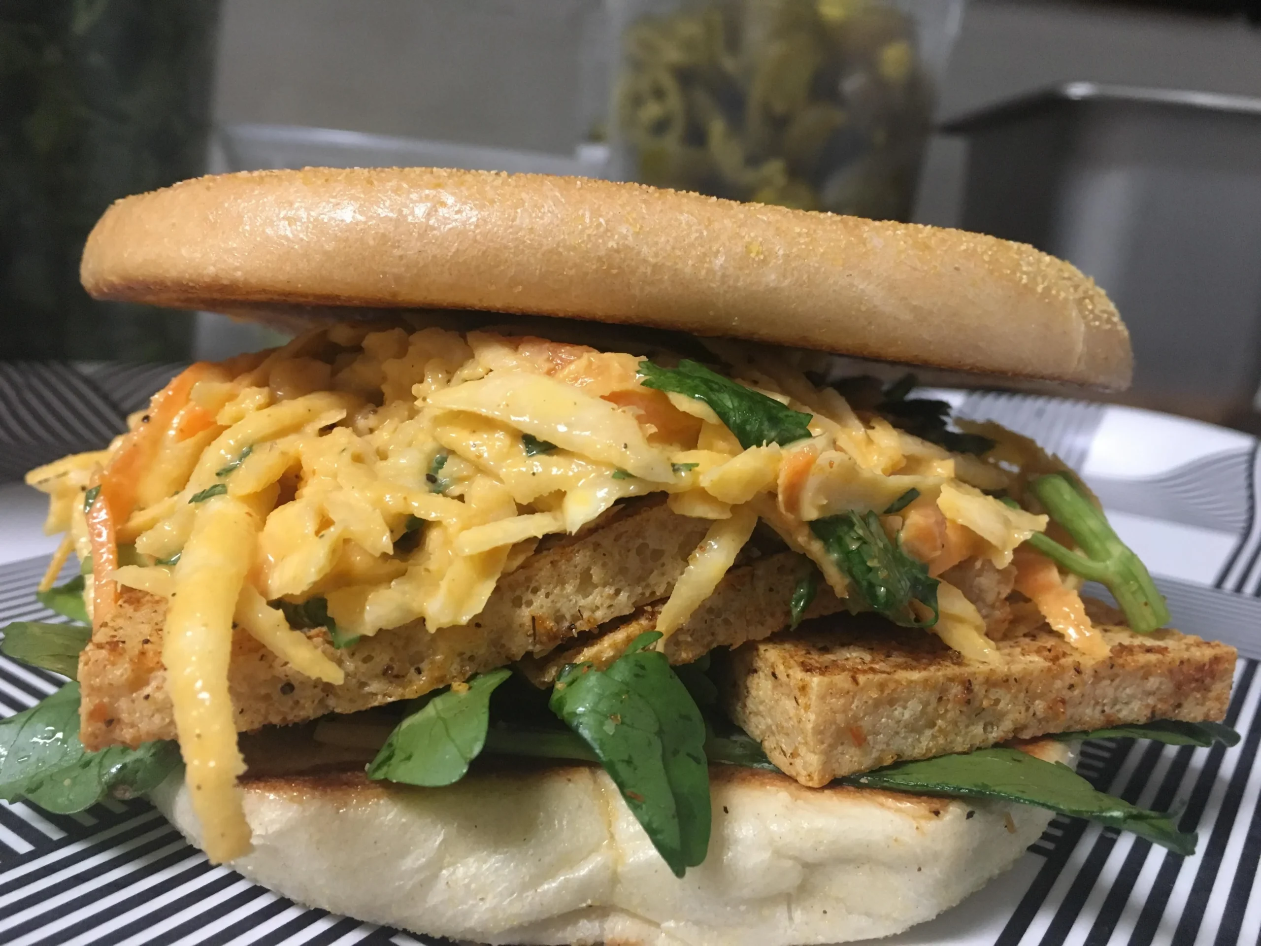 Cajun Blackened Tofu Sandwich with Sriracha Coleslaw
