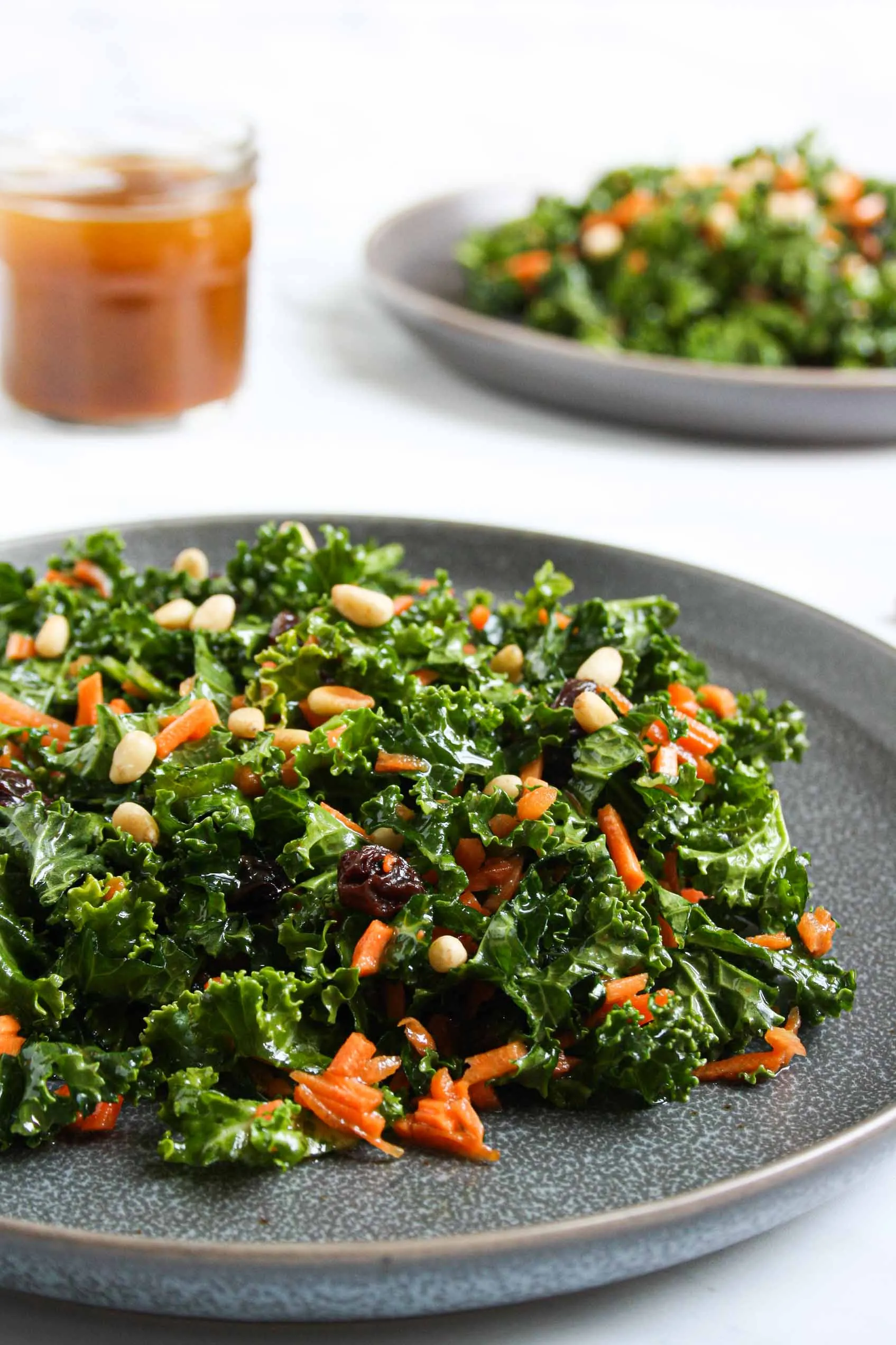 Carrot Raisin Kale Salad with Creamy Curry Dressing