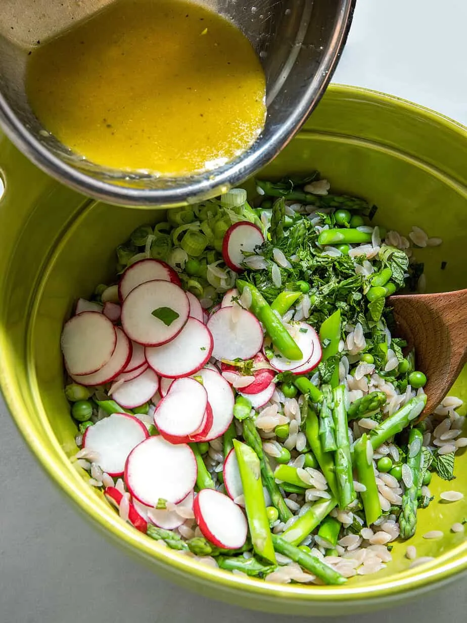 Cassava Orzo Salad with Asparagus, Peas, and Radishes
