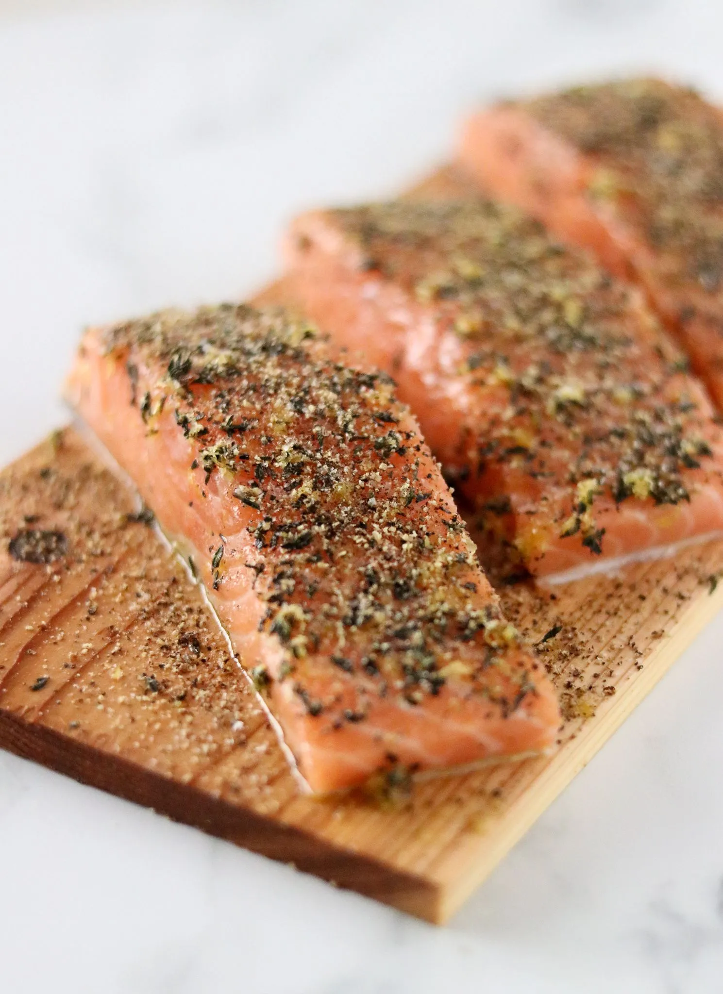 Cedar Plank Salmon with Basil Cream Sauce
