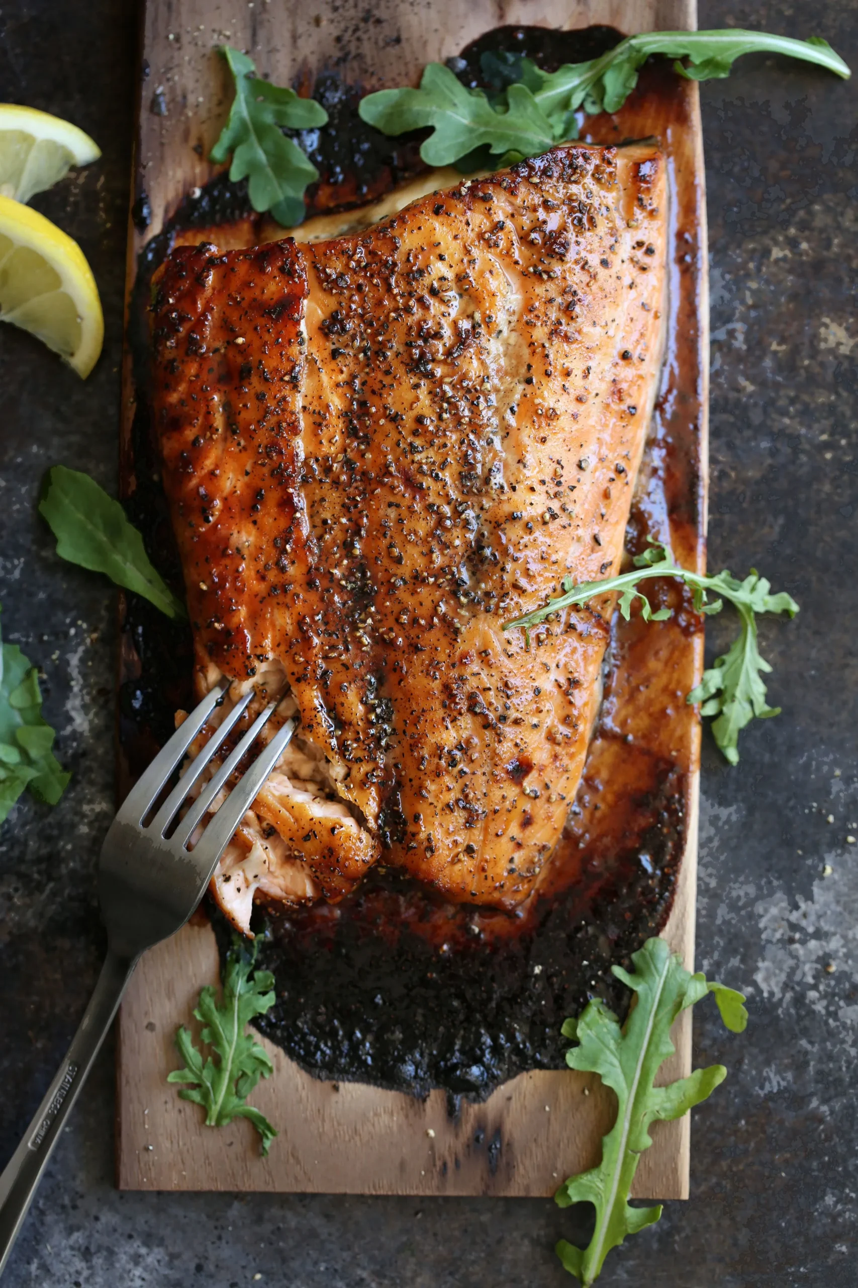 Cedar Plank Salmon with Brown Sugar and Black Pepper