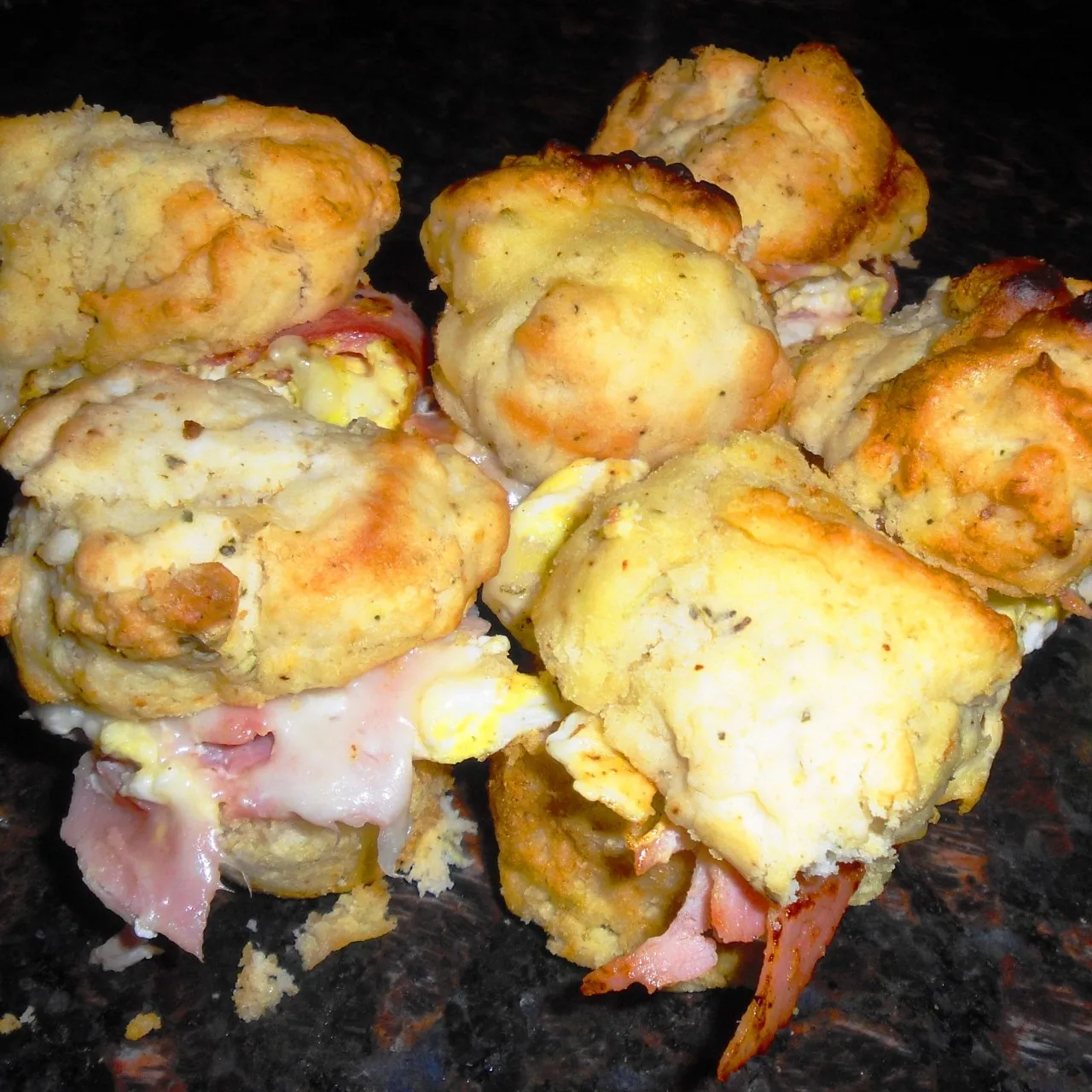 Cheddar Biscuits with Fried Eggs, Ham, and Brown Butter