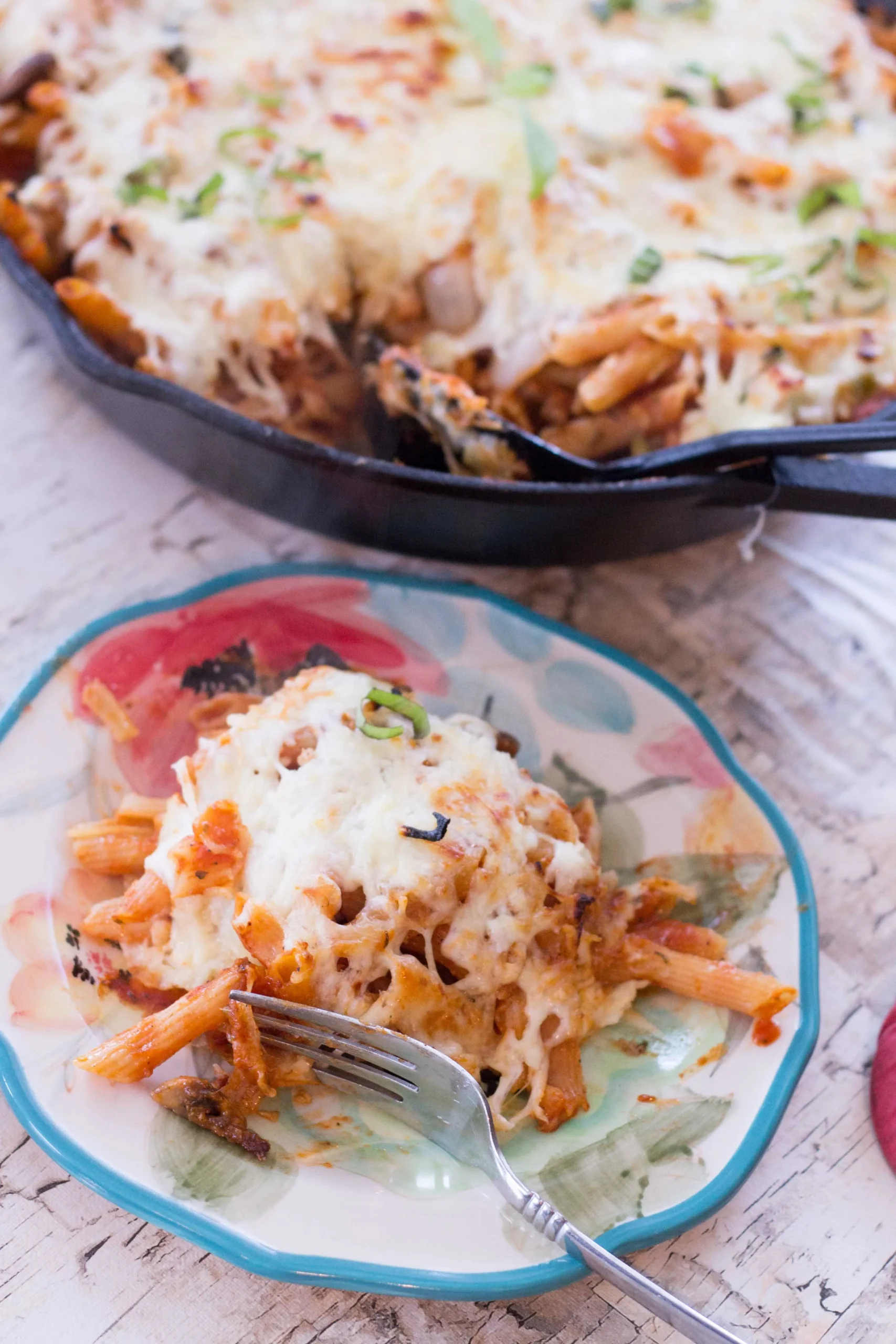 Cheesy Pasta Veggie and Egg Skillet