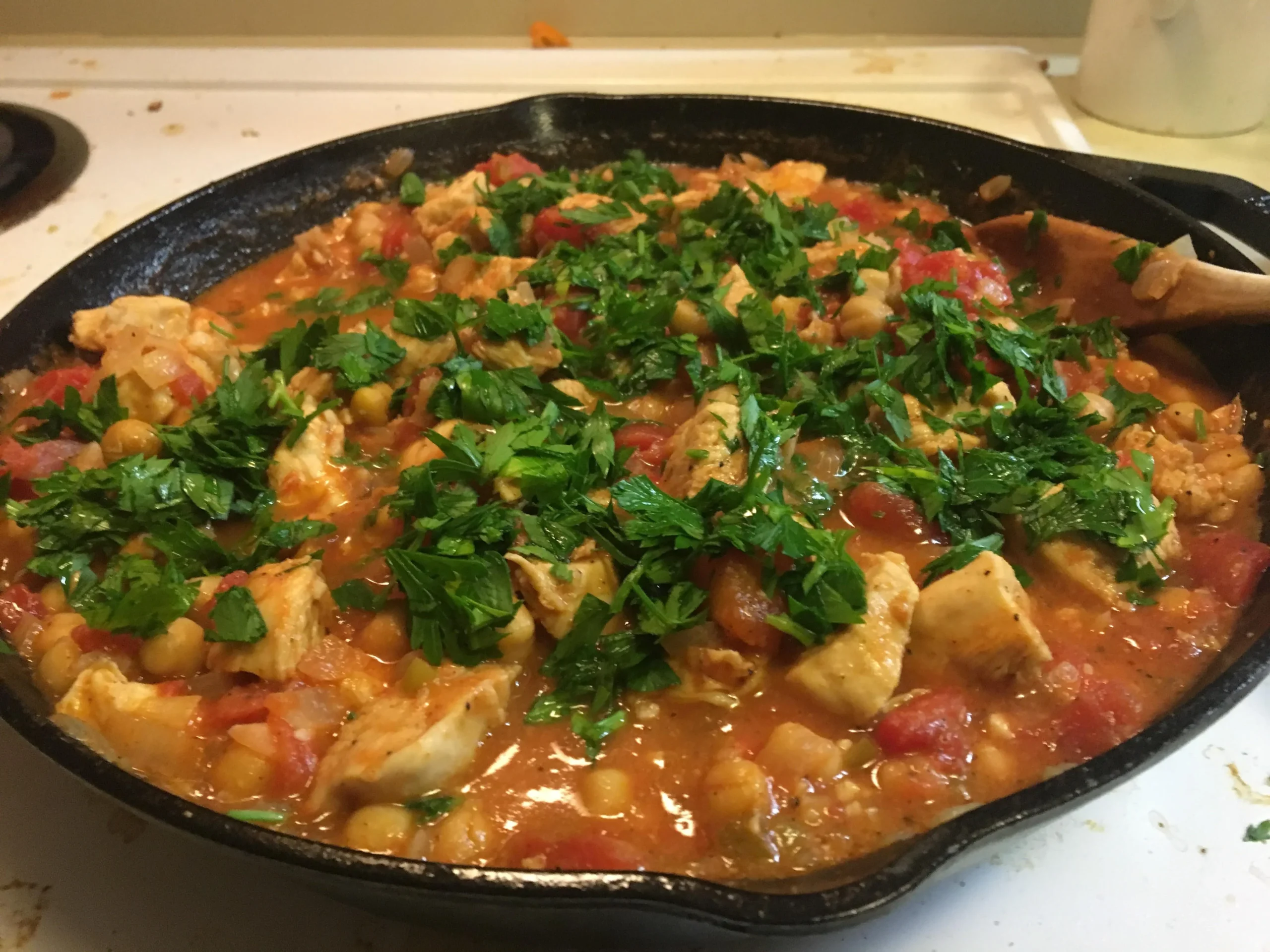 Chicken Pasta and Chickpea Stew