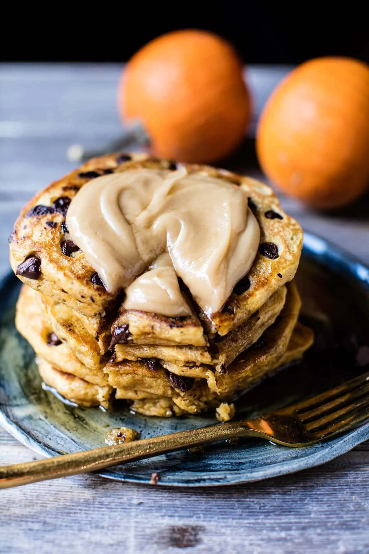 Chocolate Chip Pumpkin Pancakes with Whipped Maple Butter