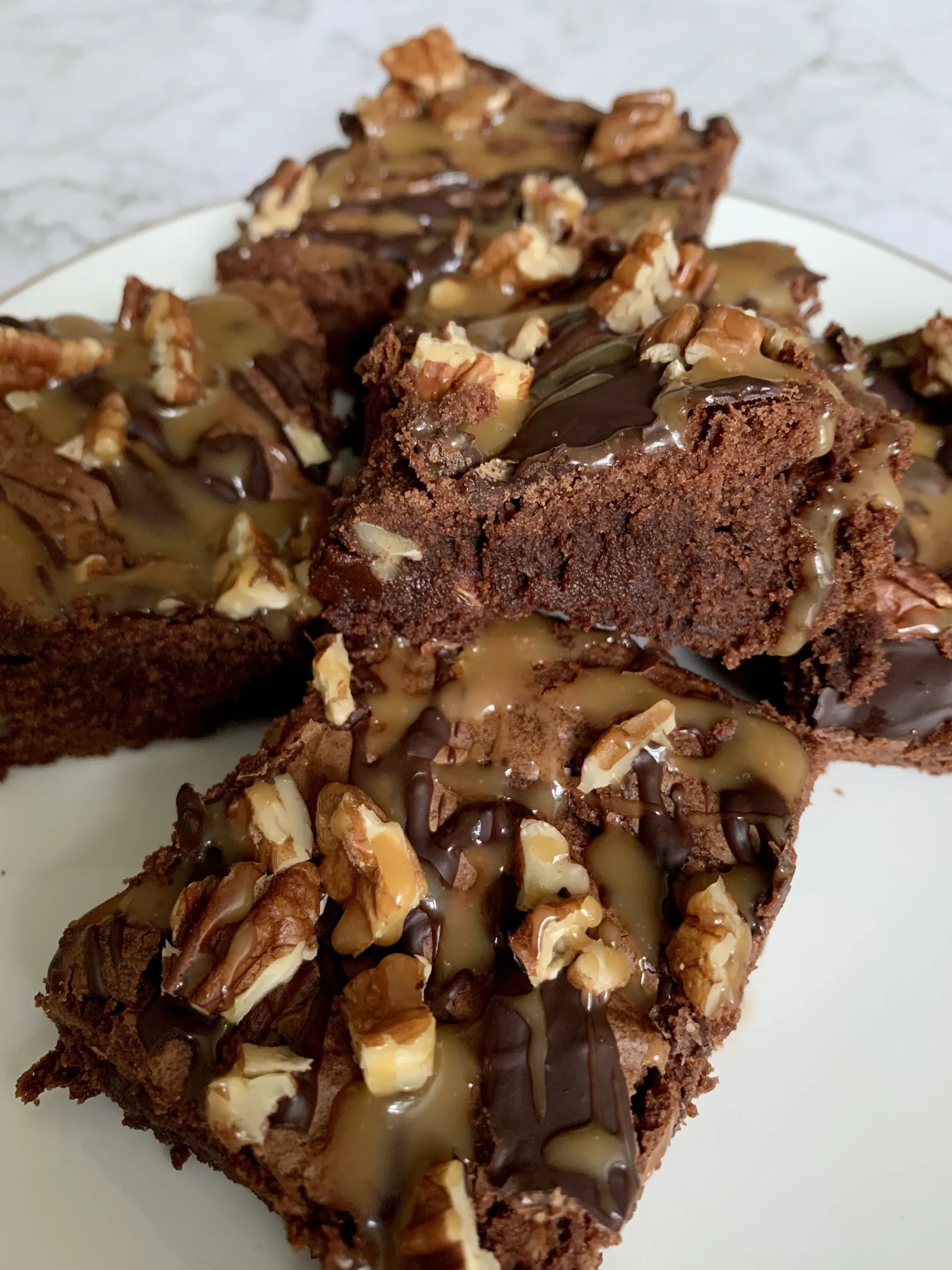 Chocolate Pecan Brownies with Hot Chocolate Fudge Sauce