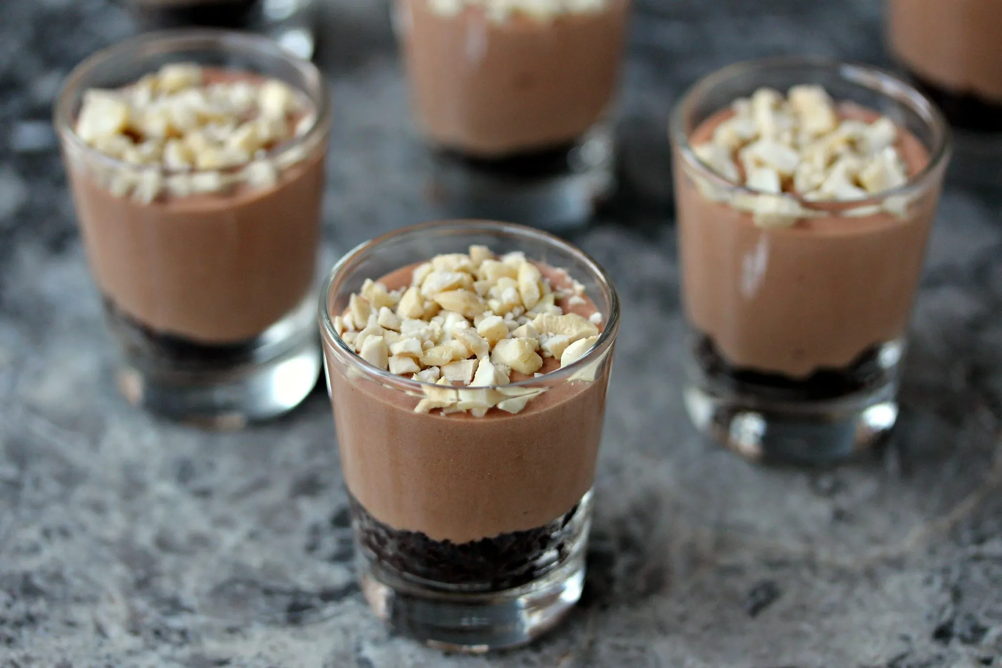 Chocolate and Cashew No Bake Cheesecakes