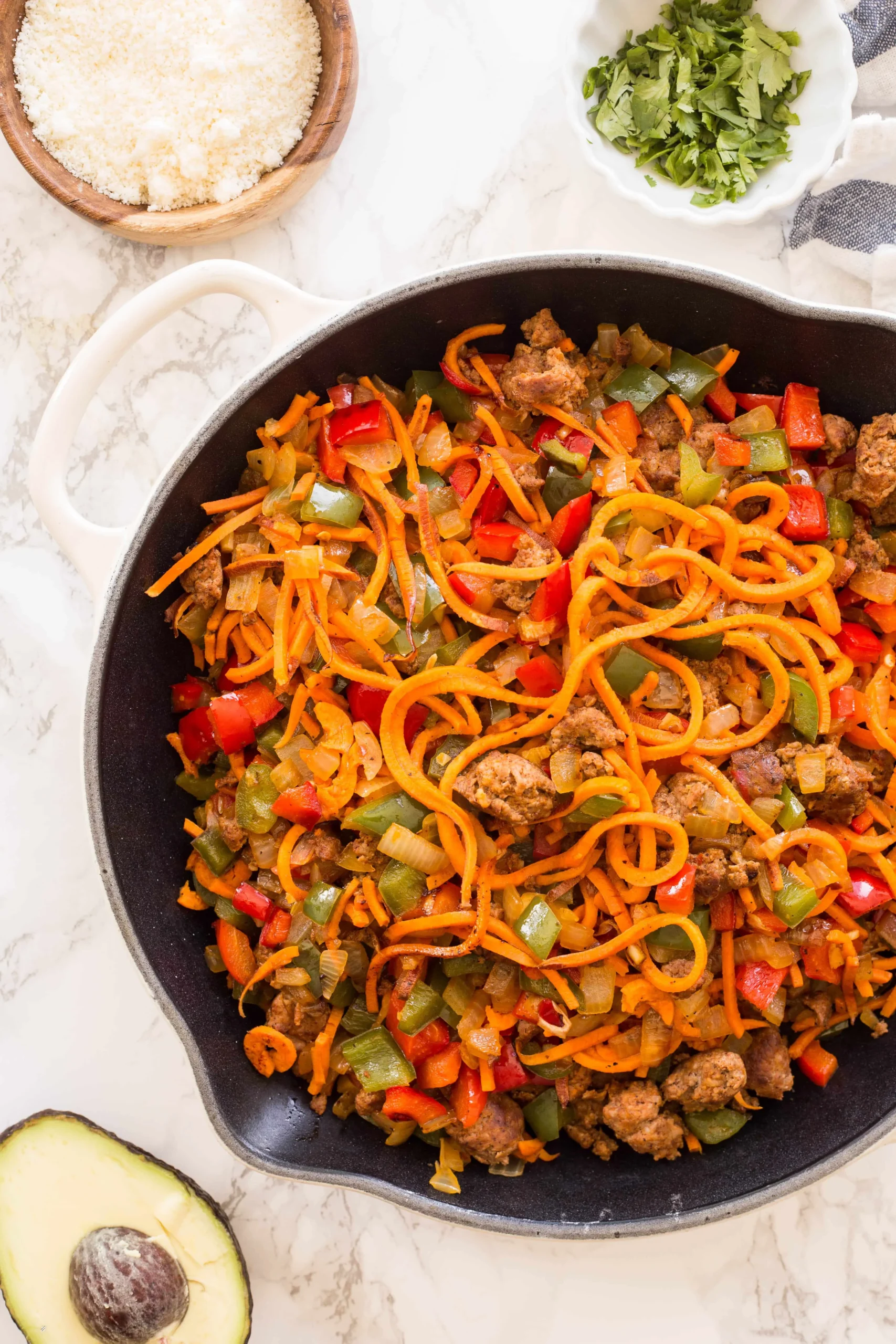 Chorizo and Spiralized Sweet Potato Breakfast Casserole