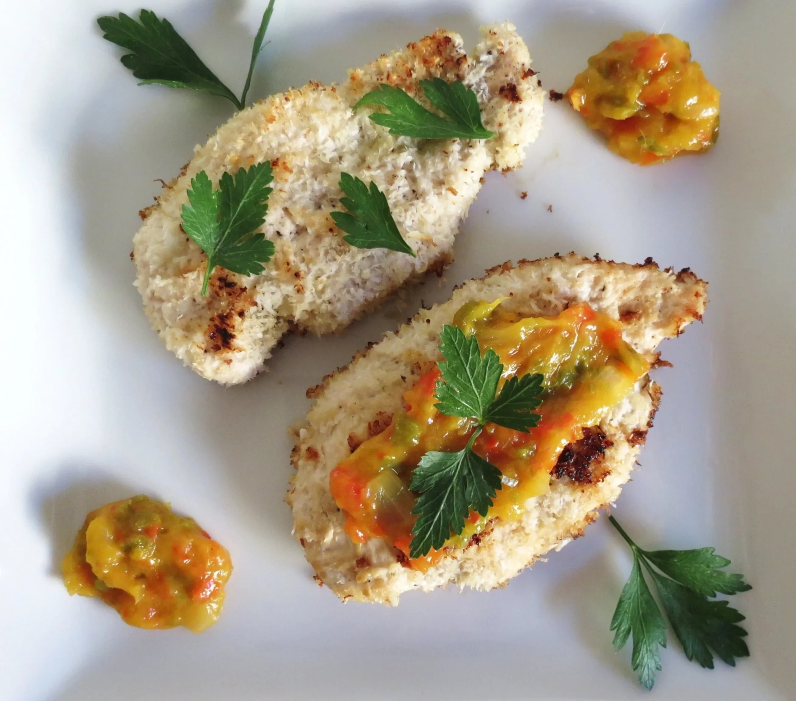 Coconut Milk Chicken with Jalapeno Mango Chutney