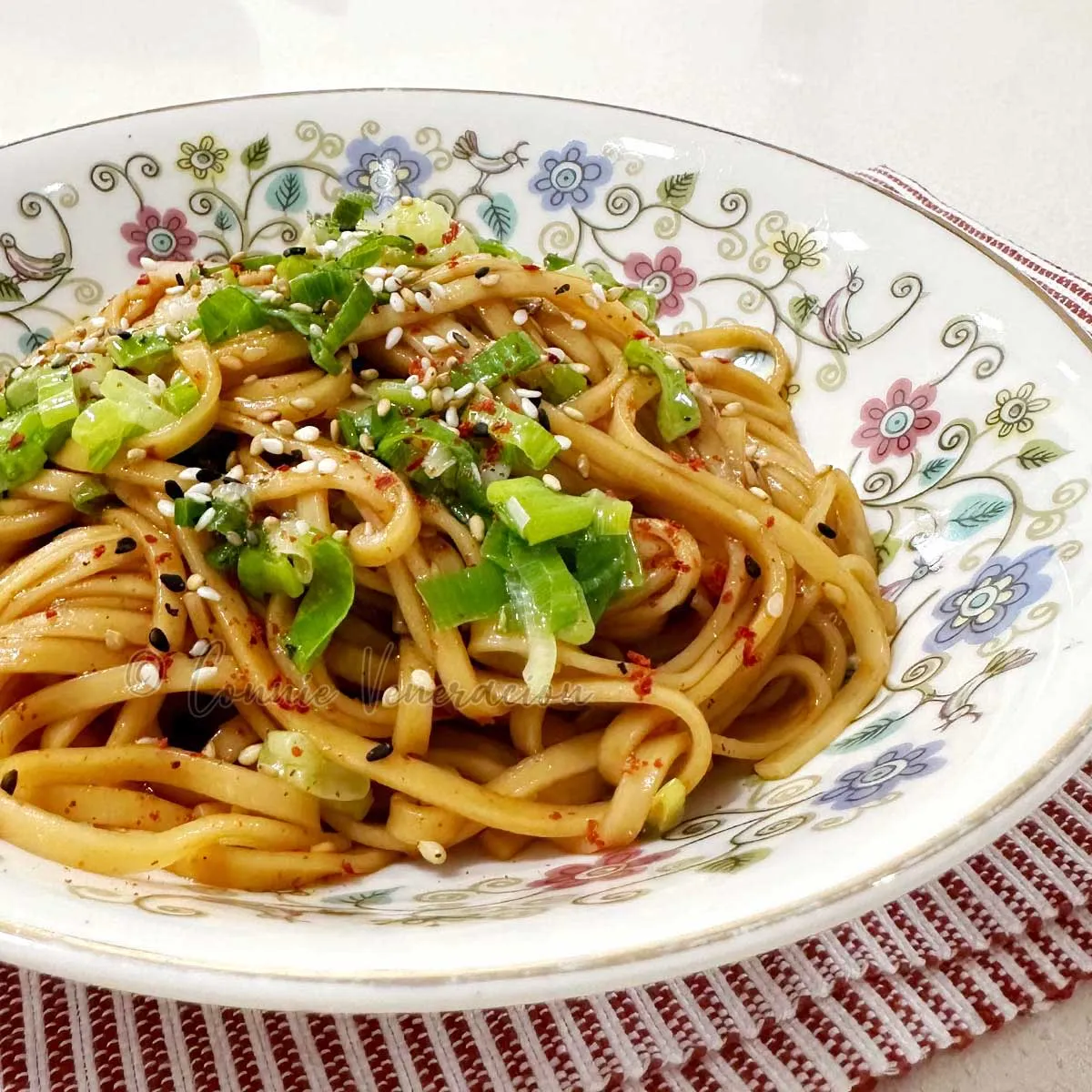 Cool Noodles with Green Pesto and Soy Sesame Dressing