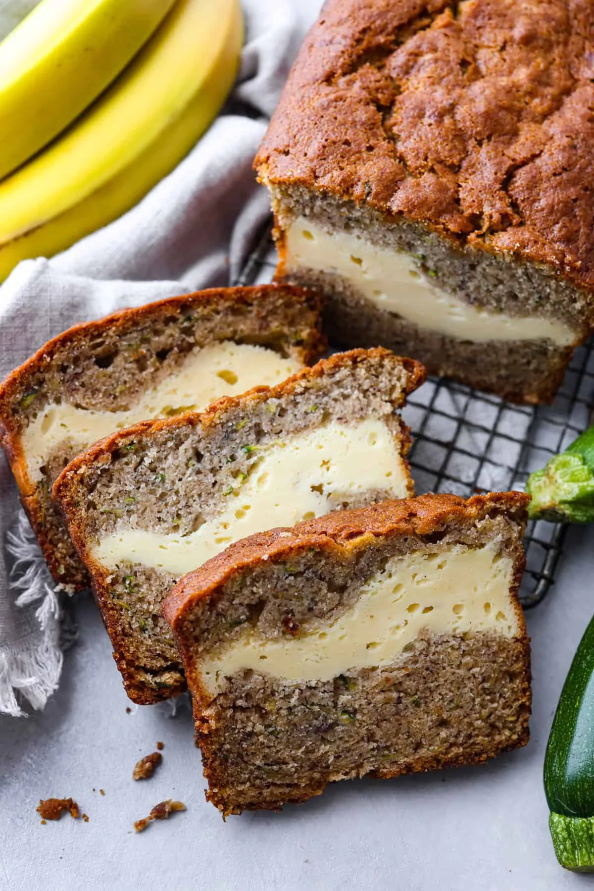 Cream Cheese Swirled Banana Zucchini Bread