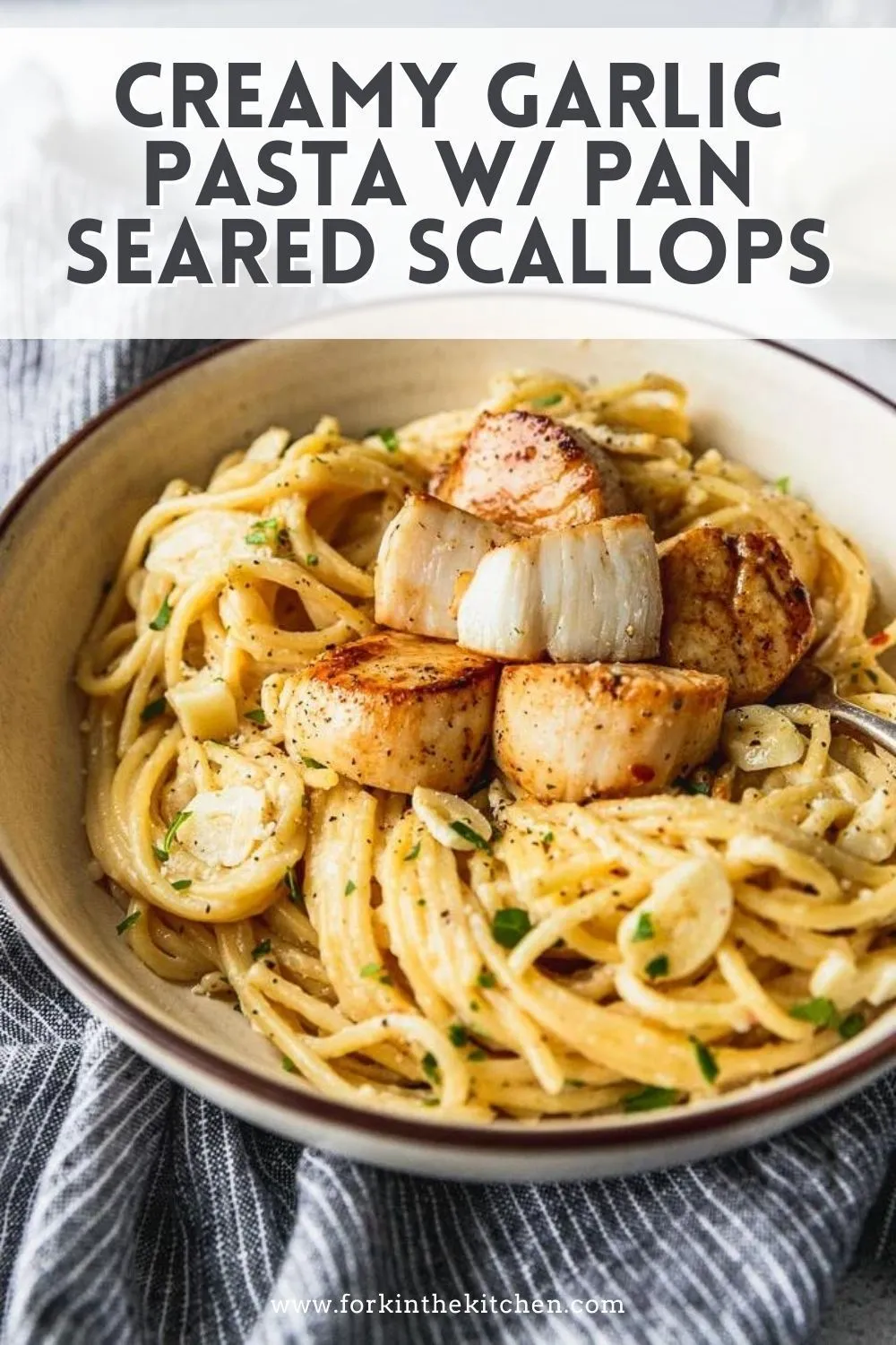 Creamy Garlic Pasta with Pan Seared Scallops