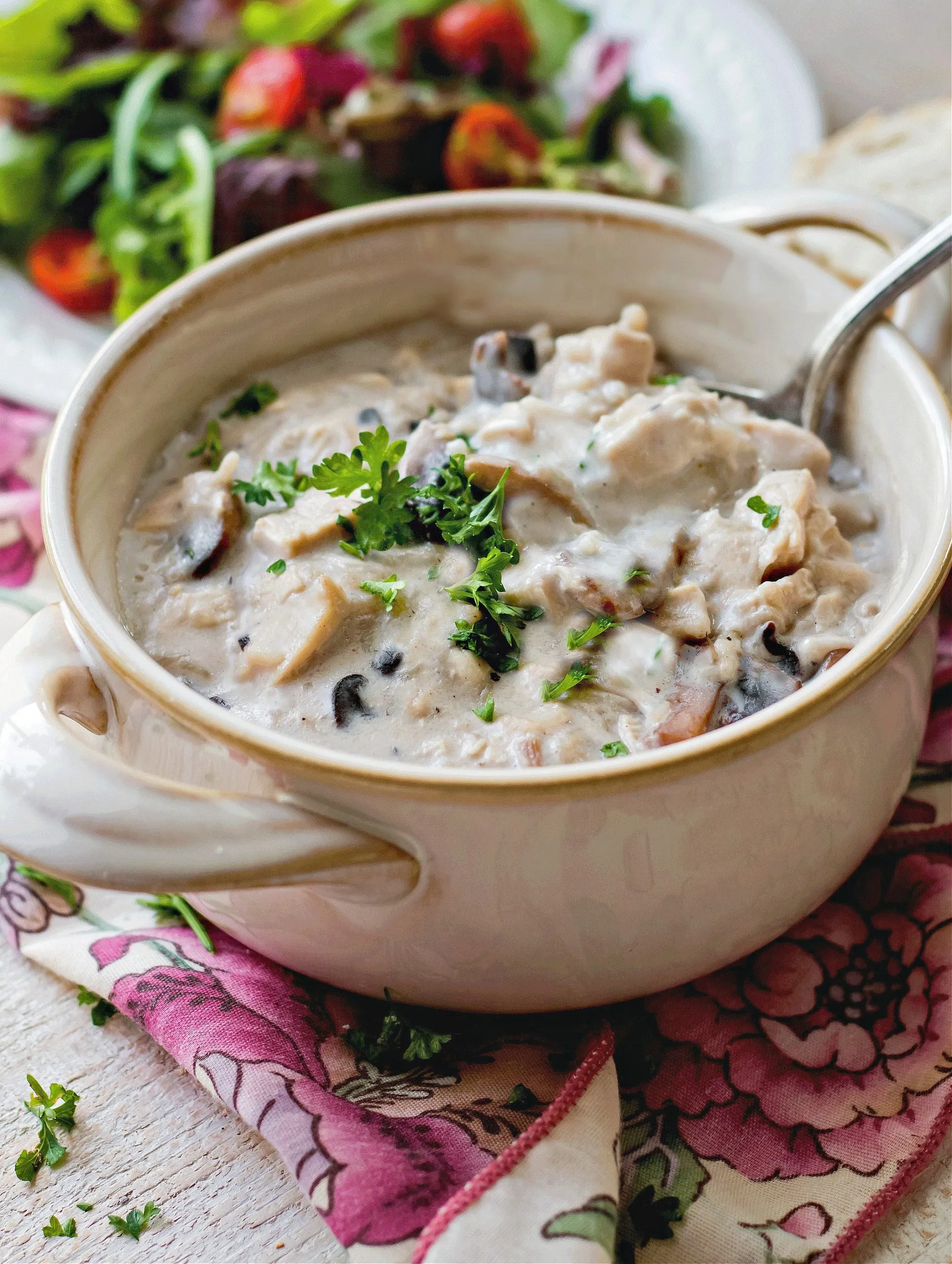 Creamy Mushroom Chicken Rice Soup