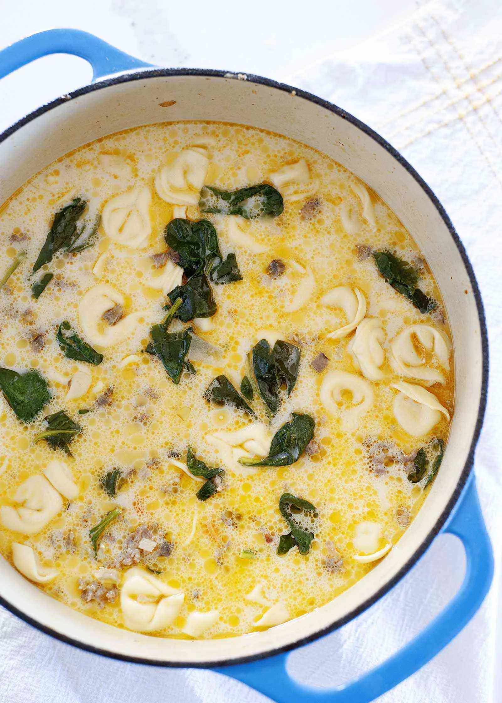 Creamy Tortellini Soup with Sausage and Spinach