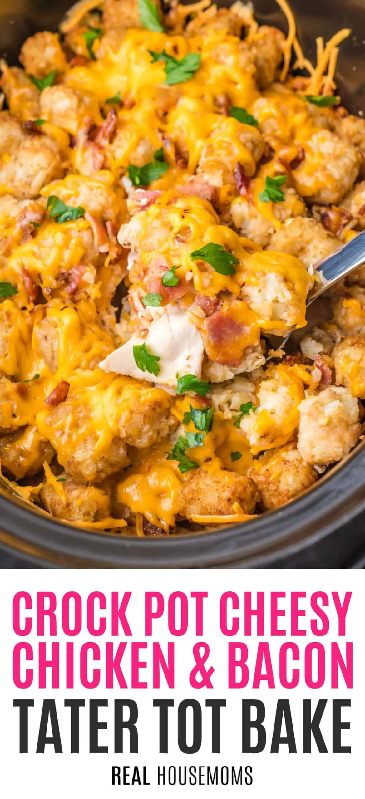 Crock Pot Cheesy Chicken Bacon Tator Tot Bake