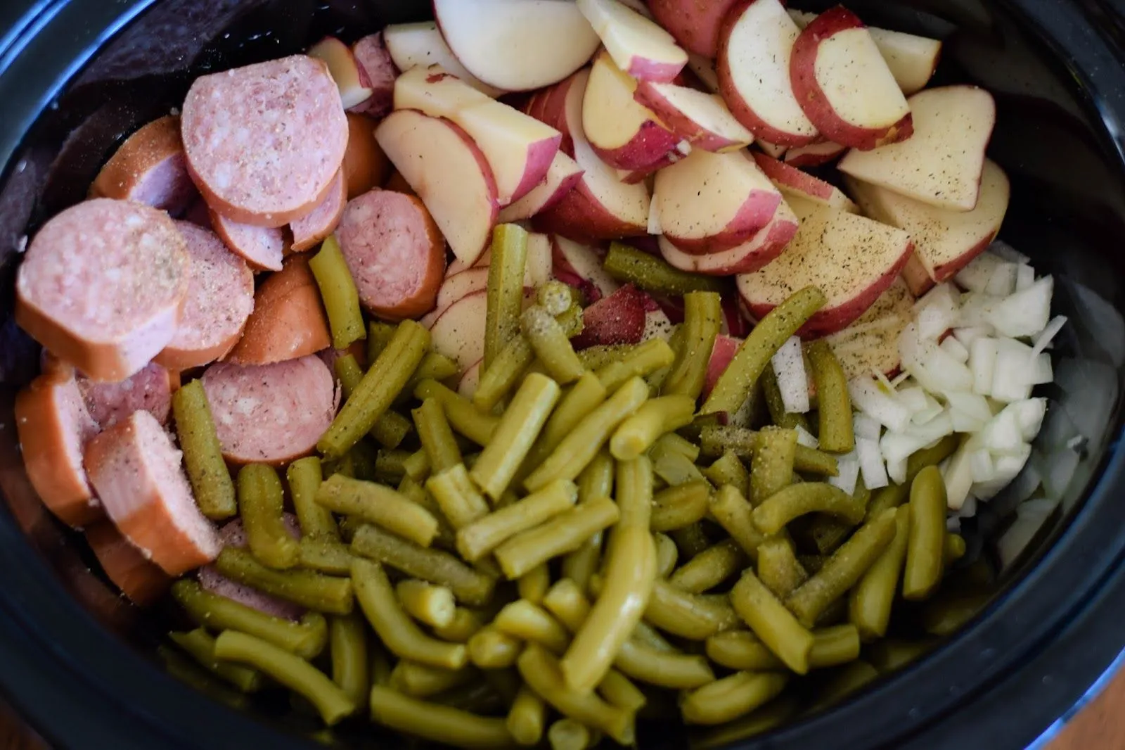Crockpot Express Sausage, Potatoes, and Green Beans