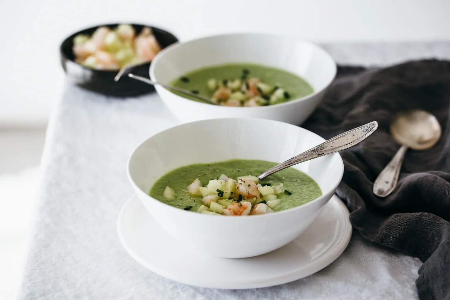 Cucumber Melon Gazpacho with Ginger Shrimp