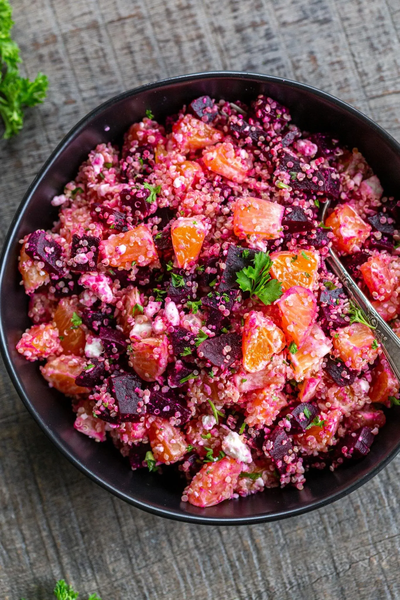 Cumin Scented Quinoa with Red Beets and Sumac Yogurt Topping