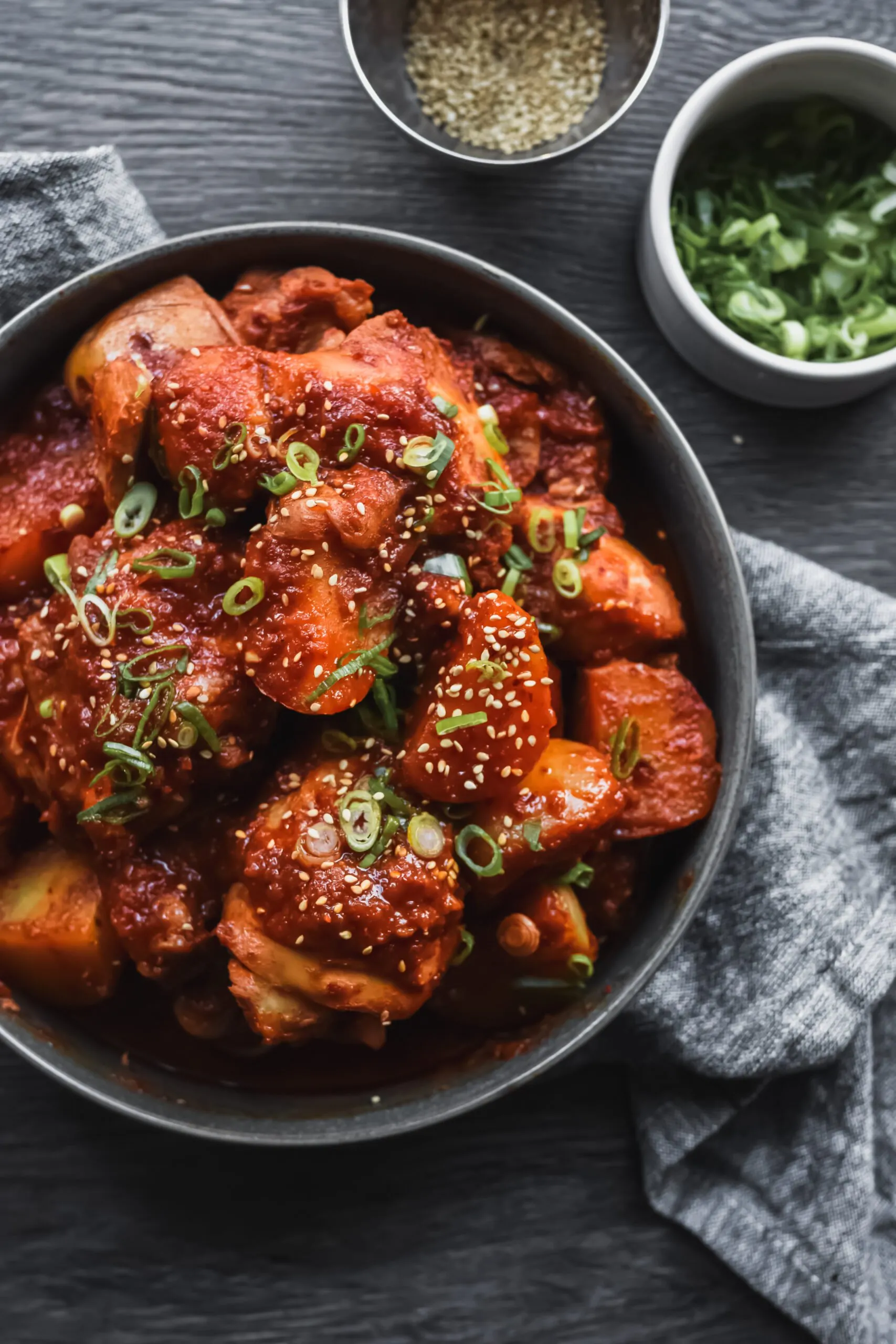 Dak Bokkeum with Spinach (Korean Stewed Chicken with Spinach)