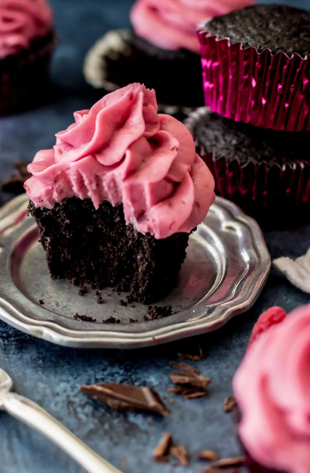 Dark Chocolate Raspberry Filled Cupcakes