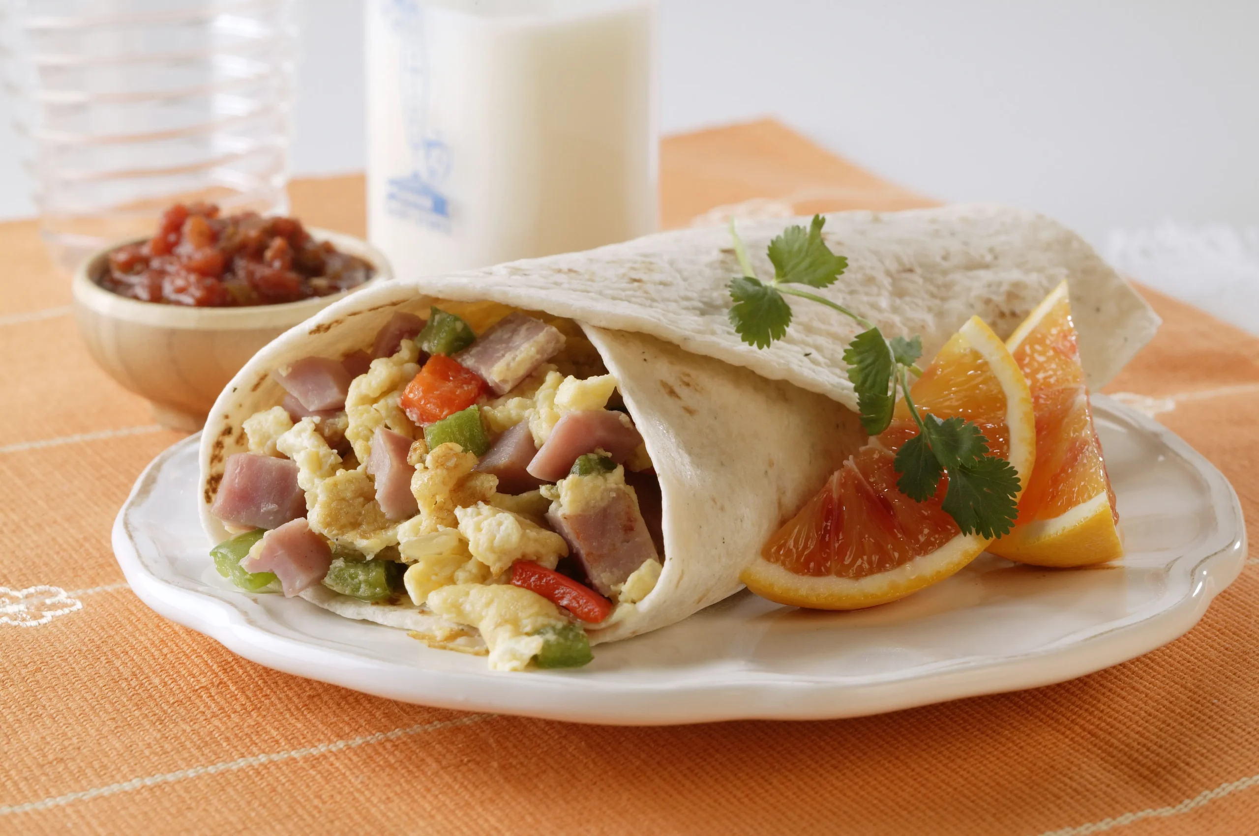 Egg Ham Cheese Bell Pepper Breakfast Burritos