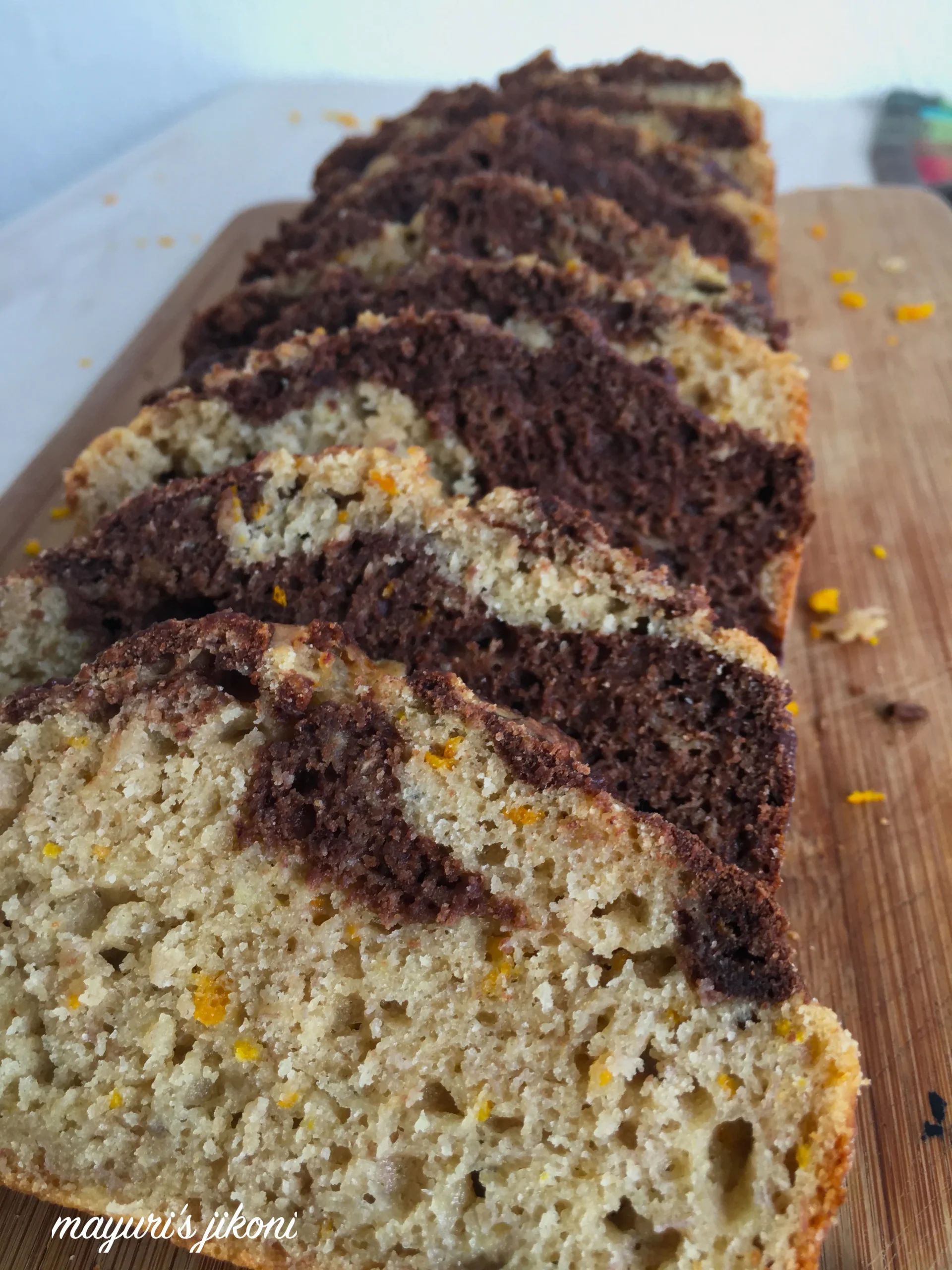 Eggless Banana Mocha Marble Cake