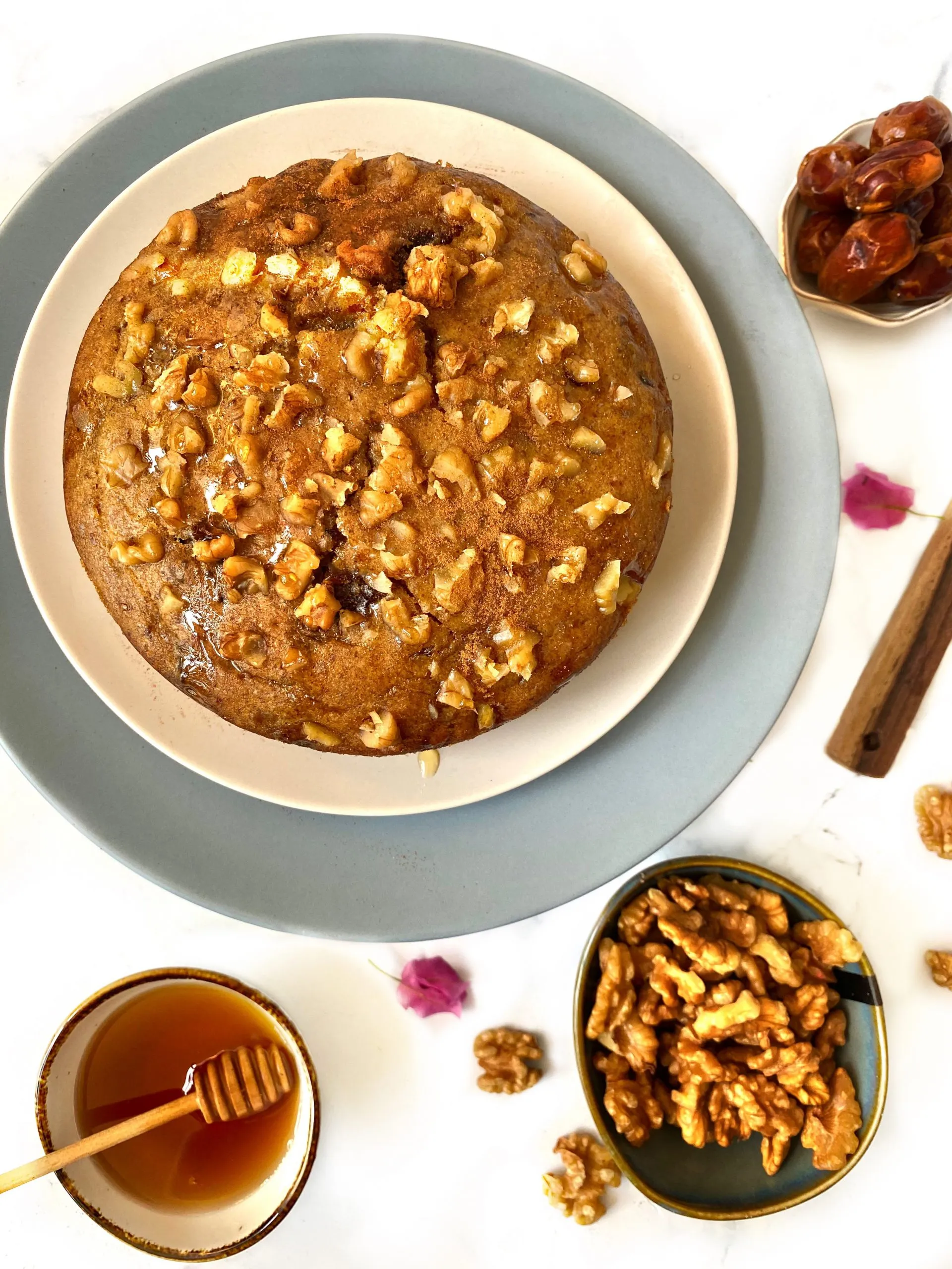 Eggless Dates Walnut Coffee Cake