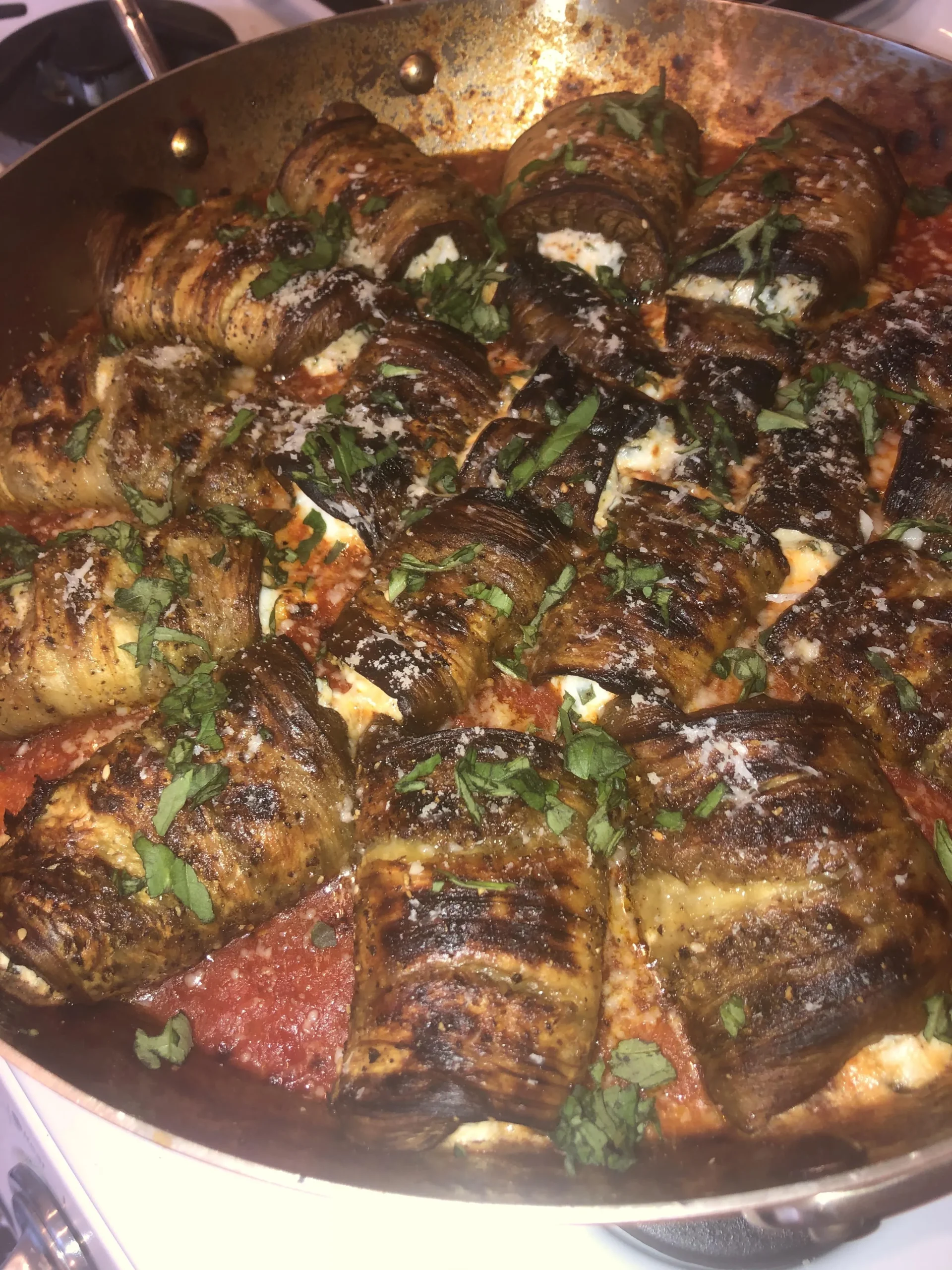 Eggplant Stuffed with Goat Cheese Black Bean Sauce